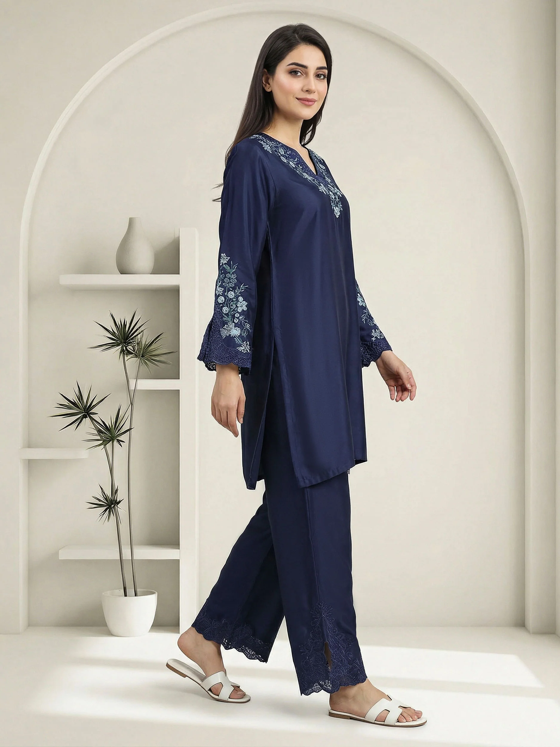 2 Piece Silk Suit- Embroidered (Pret) - Image 2