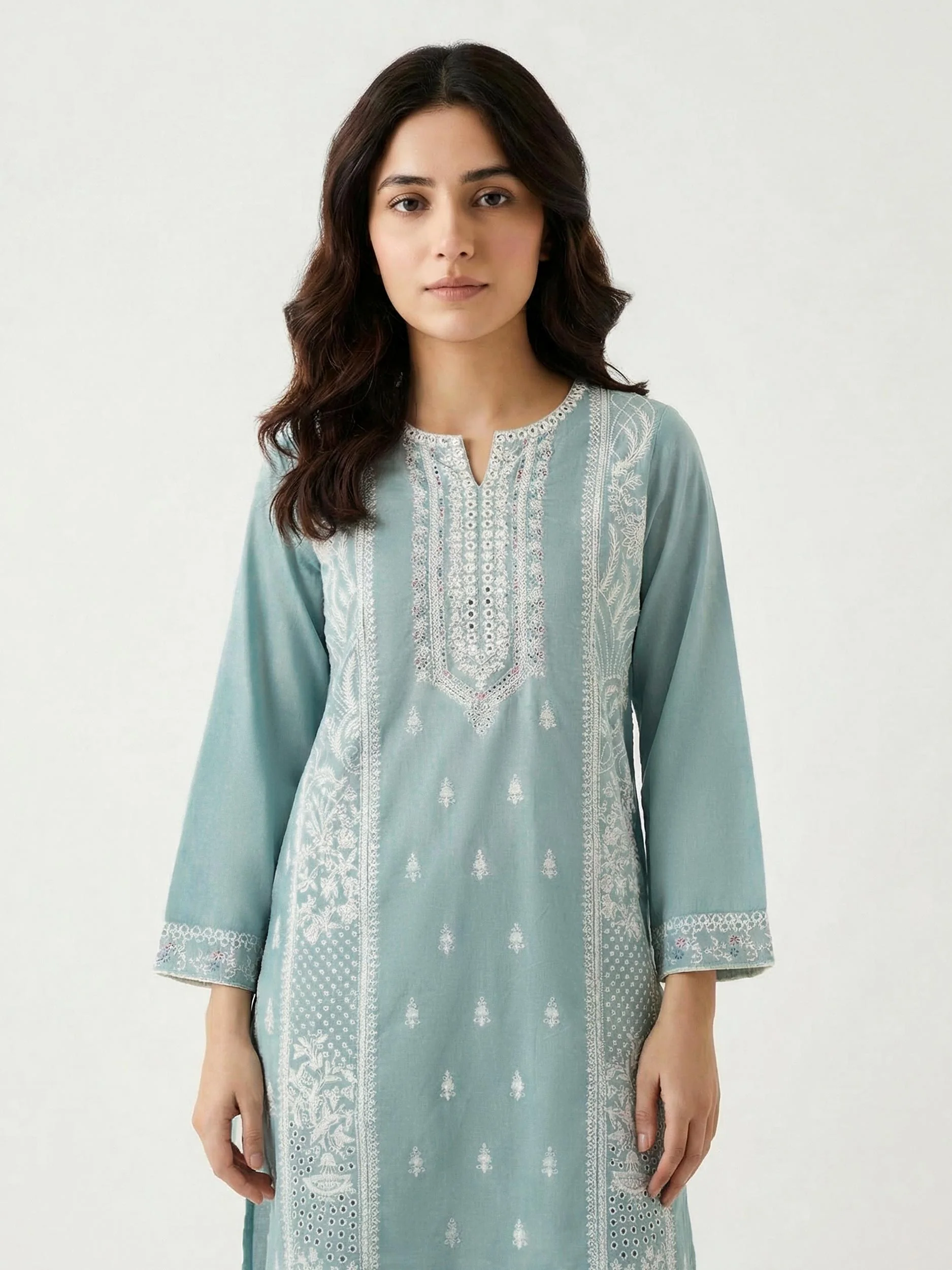 2 Piece Cotton Net Suit- Embroidered (Pret) - Image 3