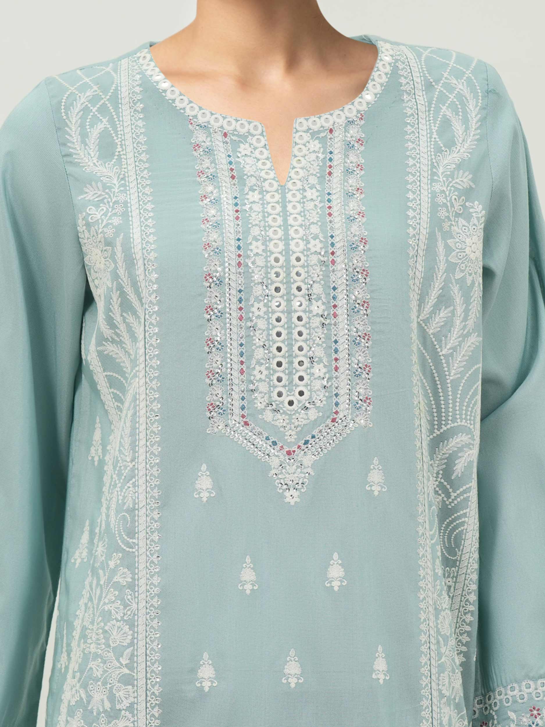 2 Piece Cotton Net Suit- Embroidered (Pret) - Image 4