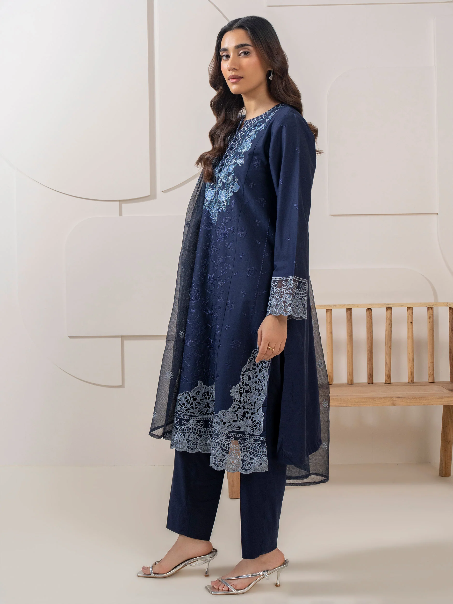 3 Piece Satin Suit-Embroidered (Pret) - Image 4