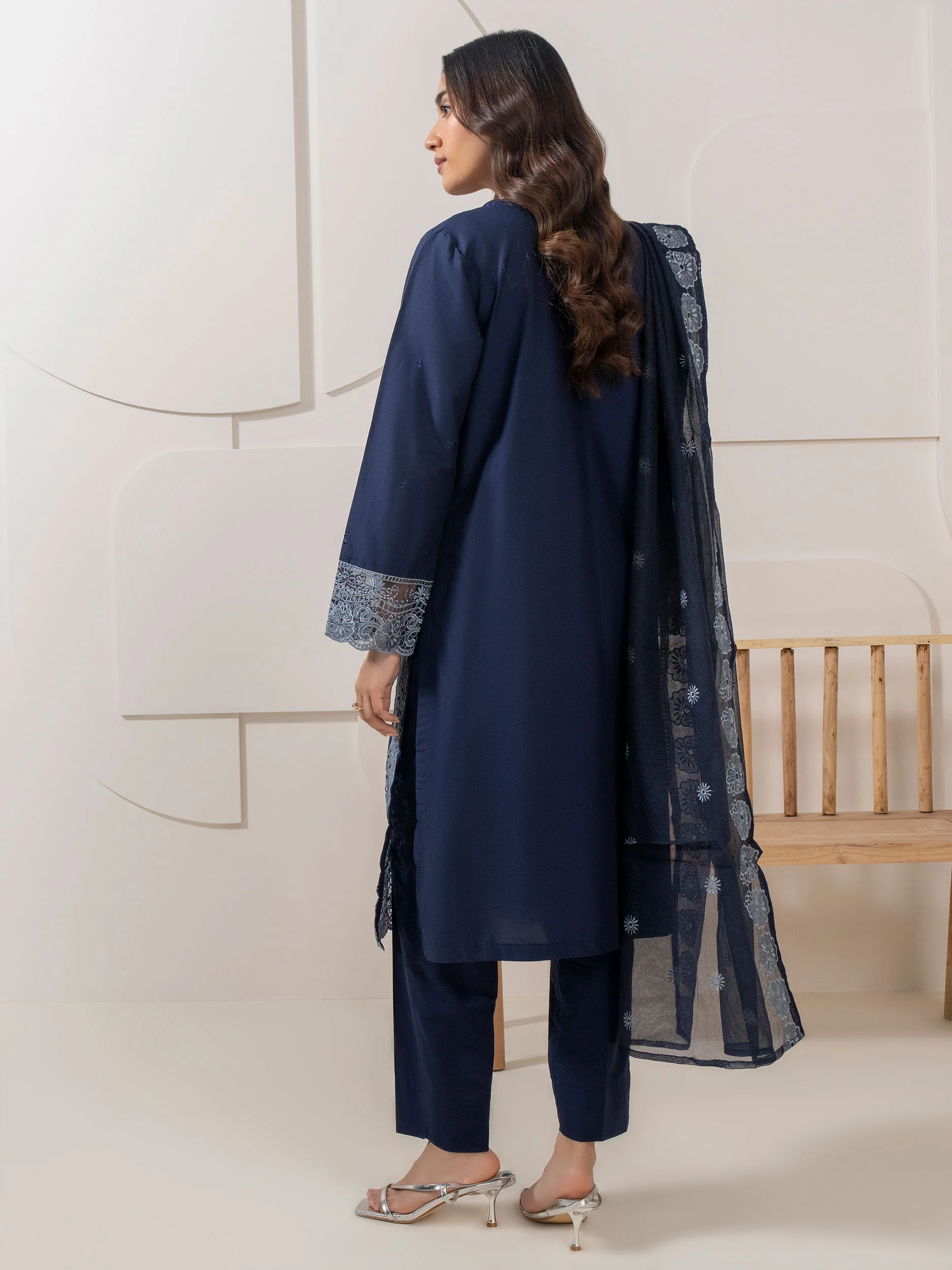 3 Piece Satin Suit-Embroidered (Pret) - Image 5