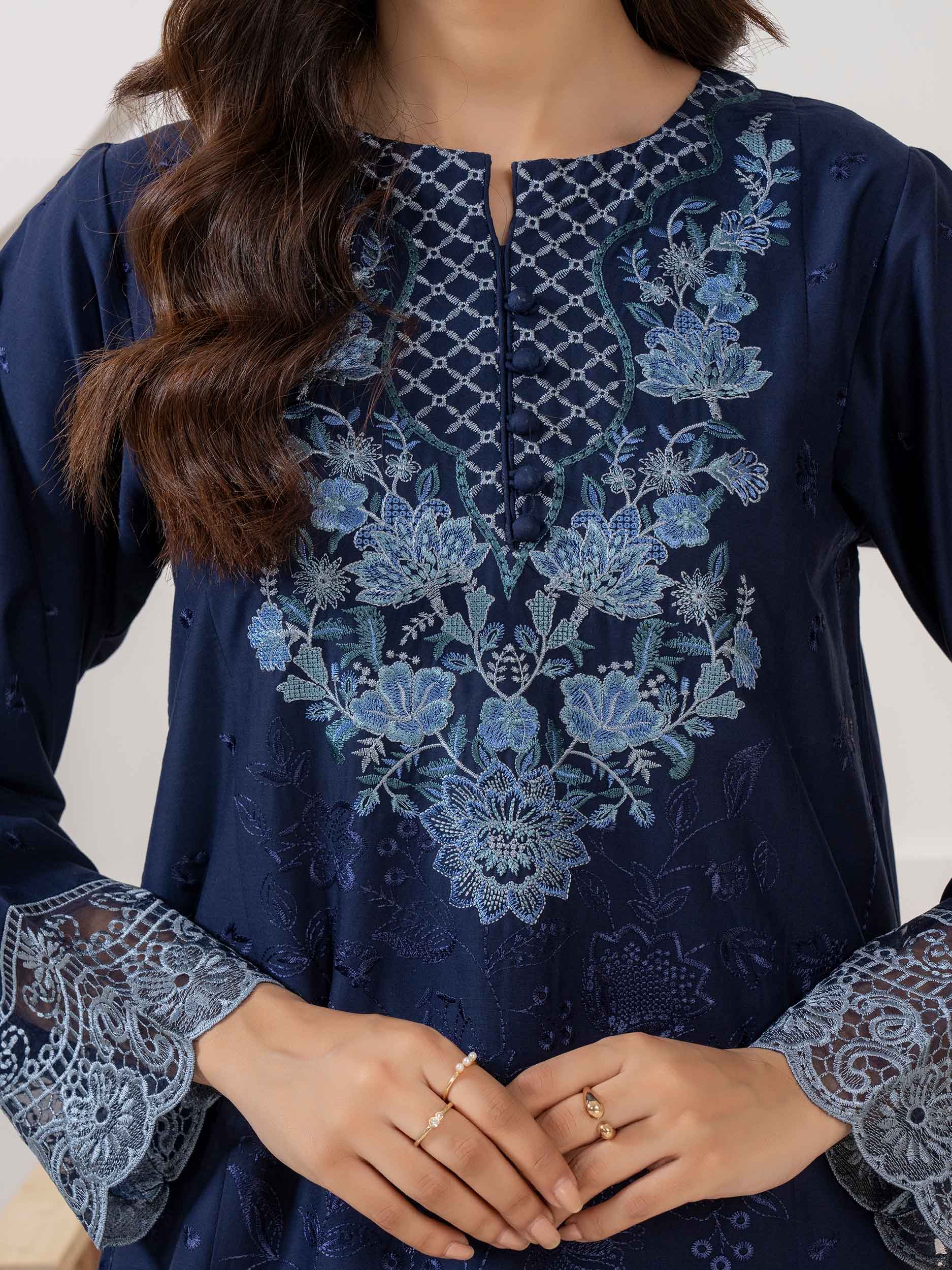 3 Piece Satin Suit-Embroidered (Pret) - Image 6