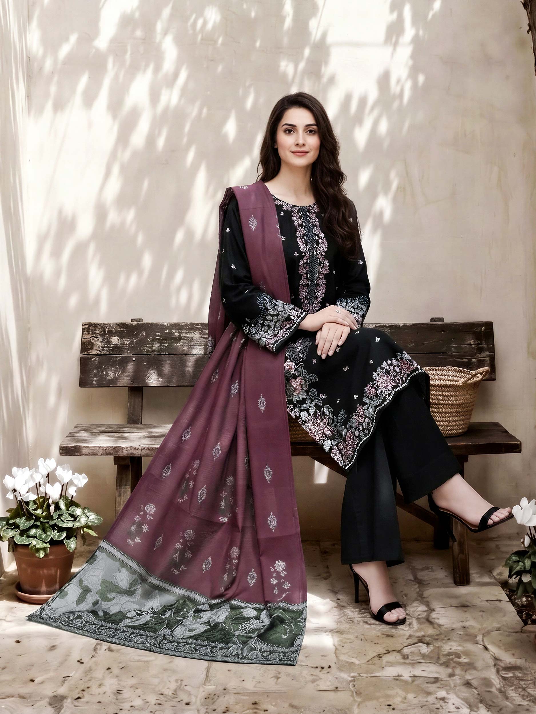 3 Piece Dobby Suit- Embroidered (Pret) - Image 2