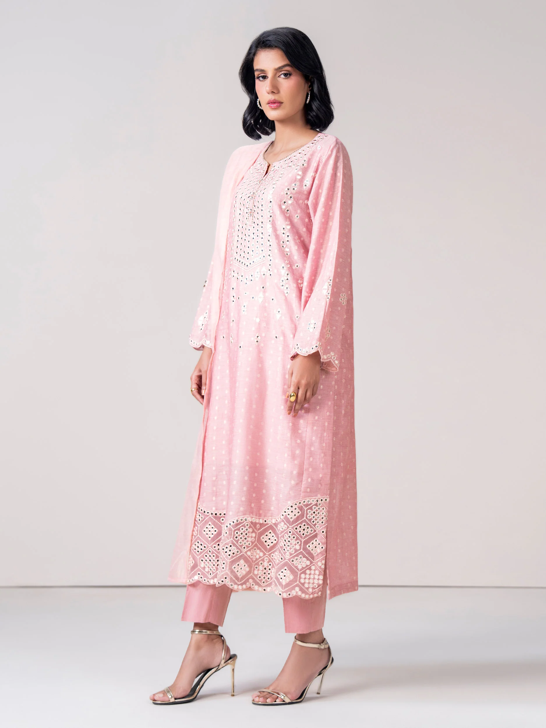 3 Piece Jacquard Suit- Embroidered (Pret) - Image 2