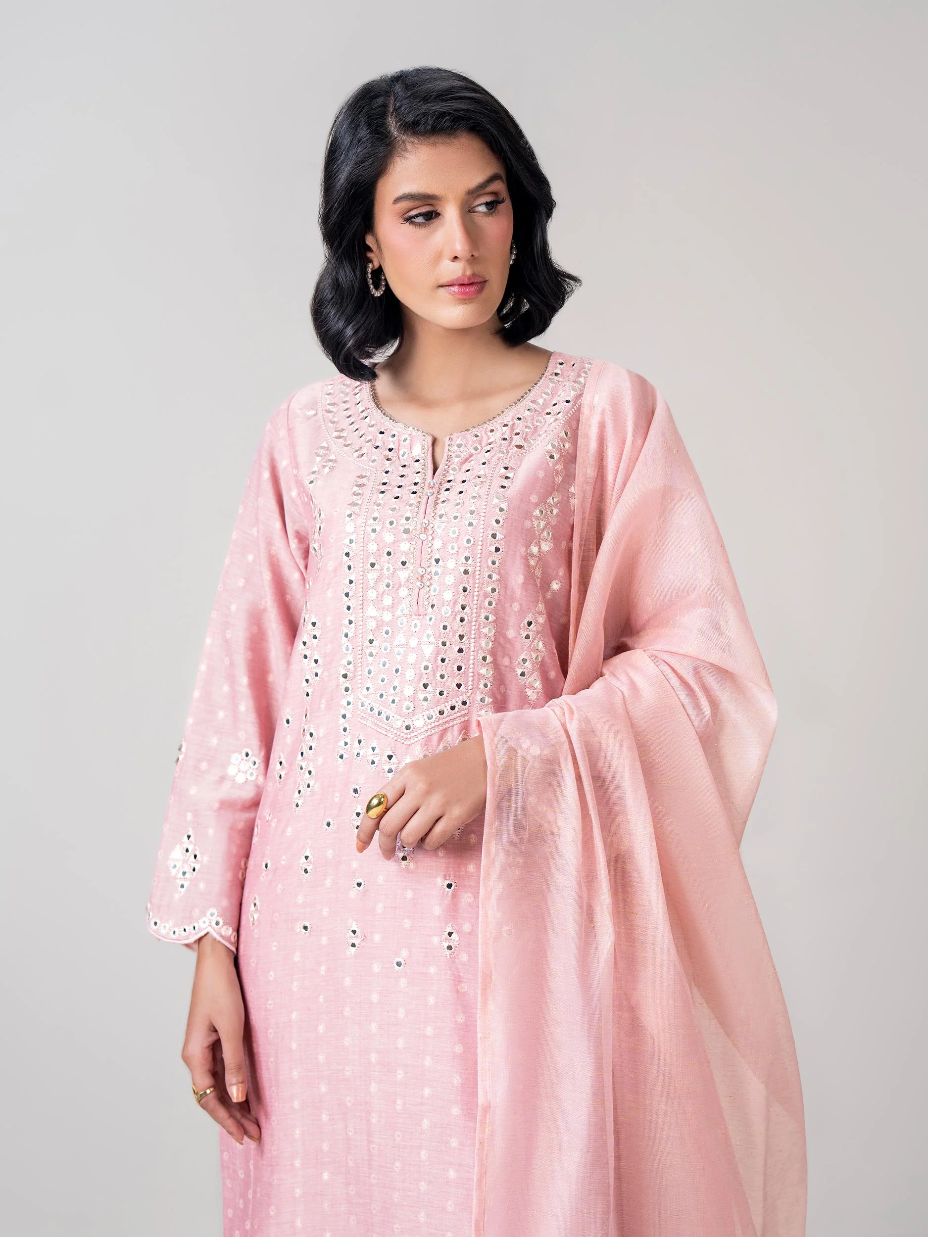 3 Piece Jacquard Suit- Embroidered (Pret) - Image 4