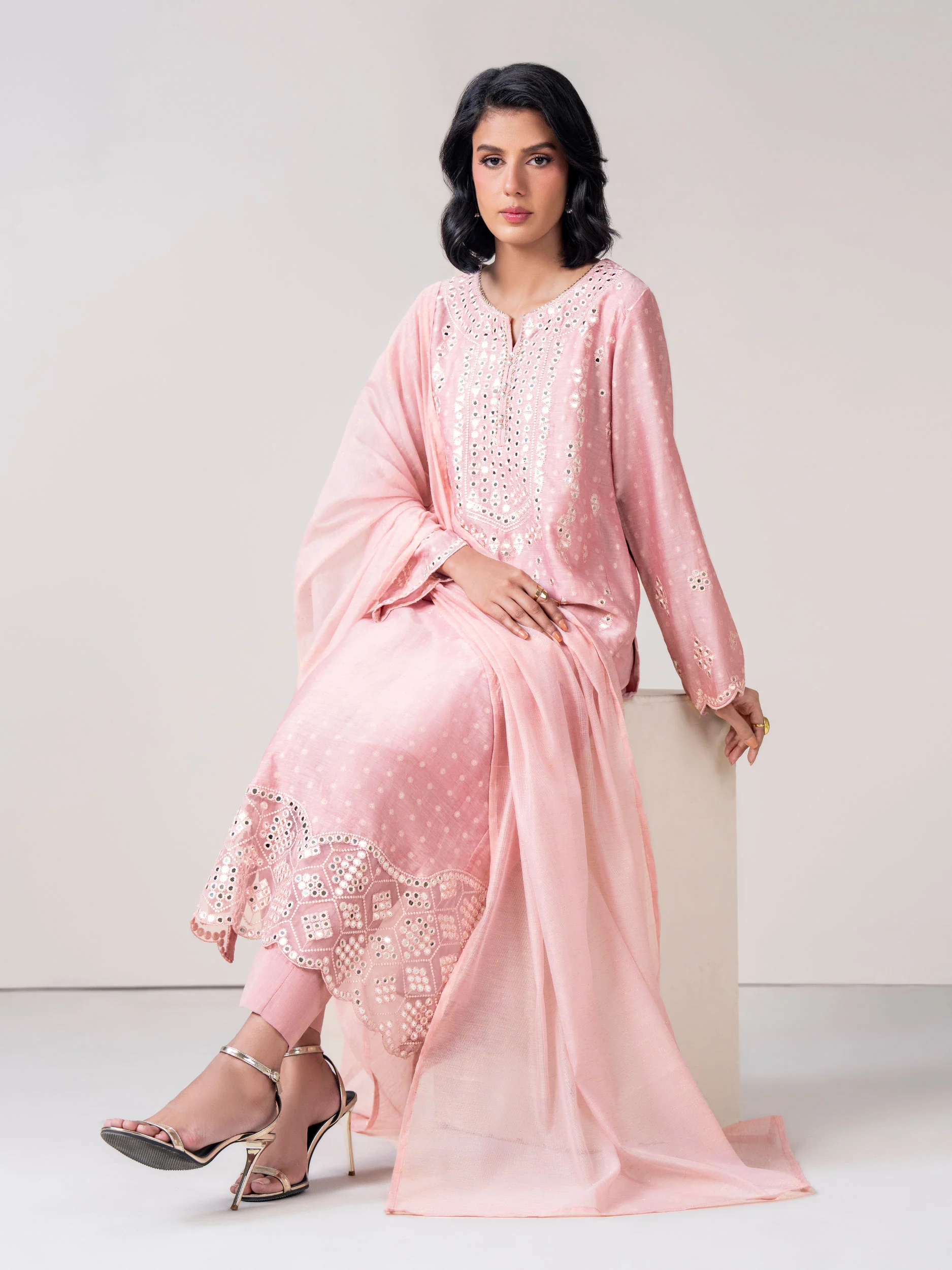 3 Piece Jacquard Suit- Embroidered (Pret) - Image 5
