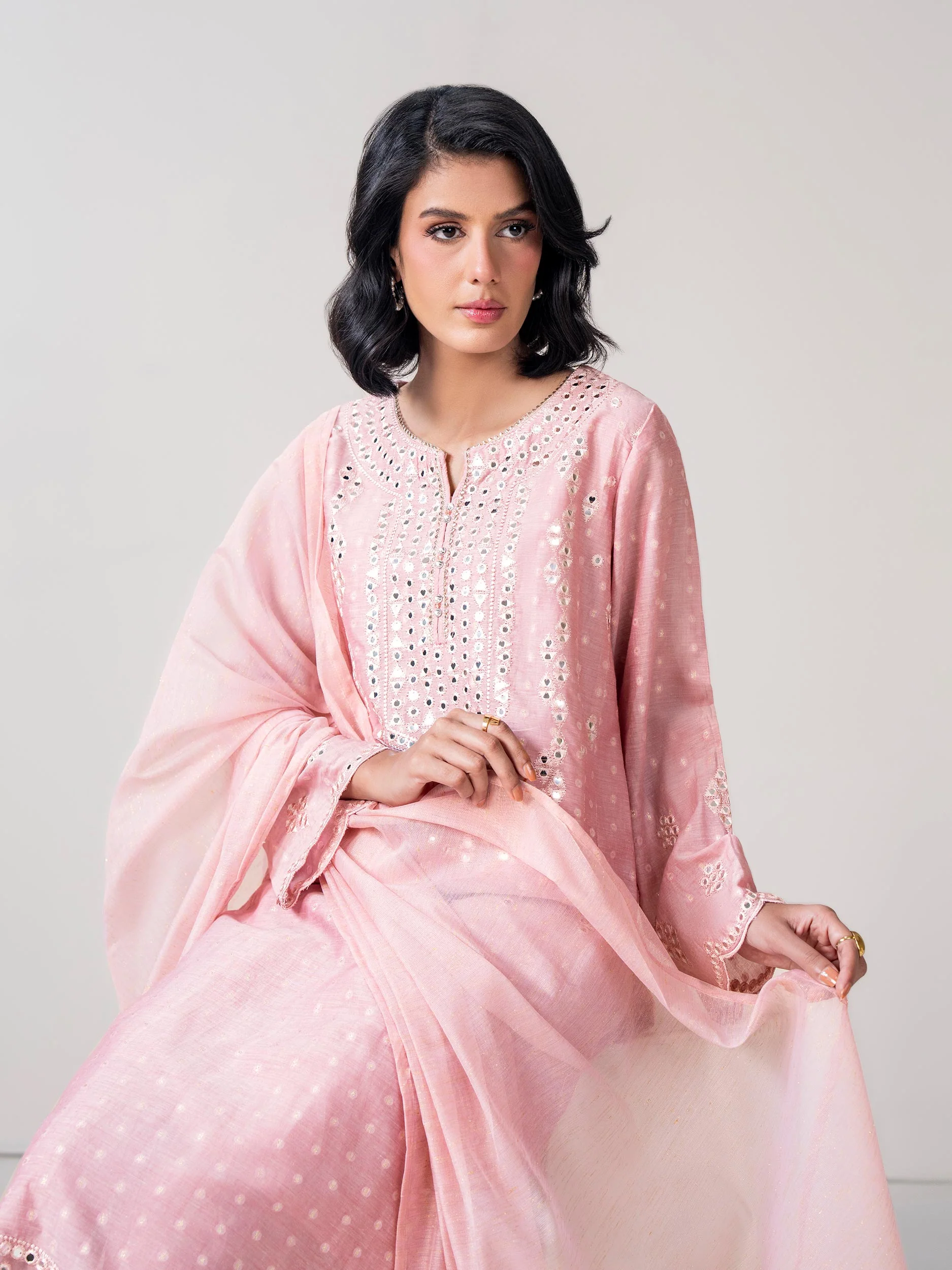 3 Piece Jacquard Suit- Embroidered (Pret) - Image 6