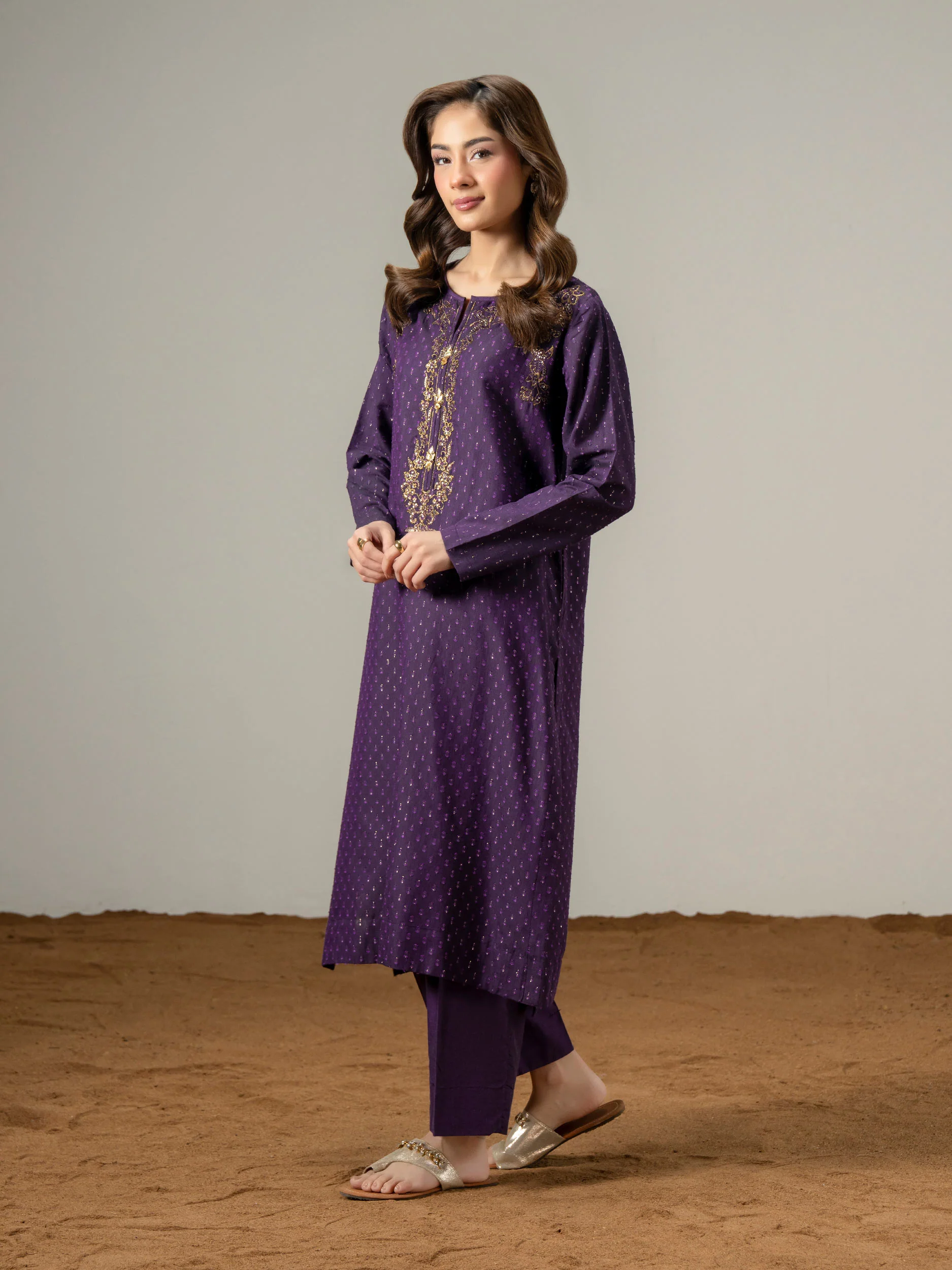 2 Piece Jacquard Suit-Embroidered (Pret) - Image 3