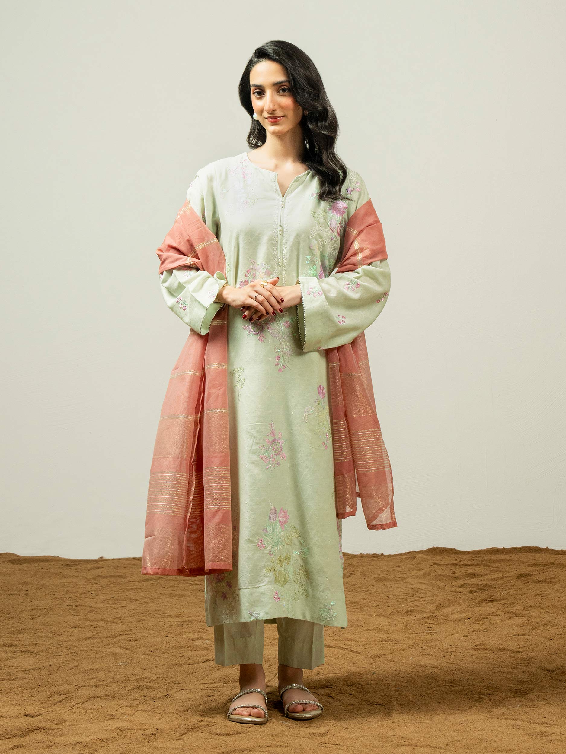 3 Piece Jacquard Suit-Embroidered (Pret) - Image 3