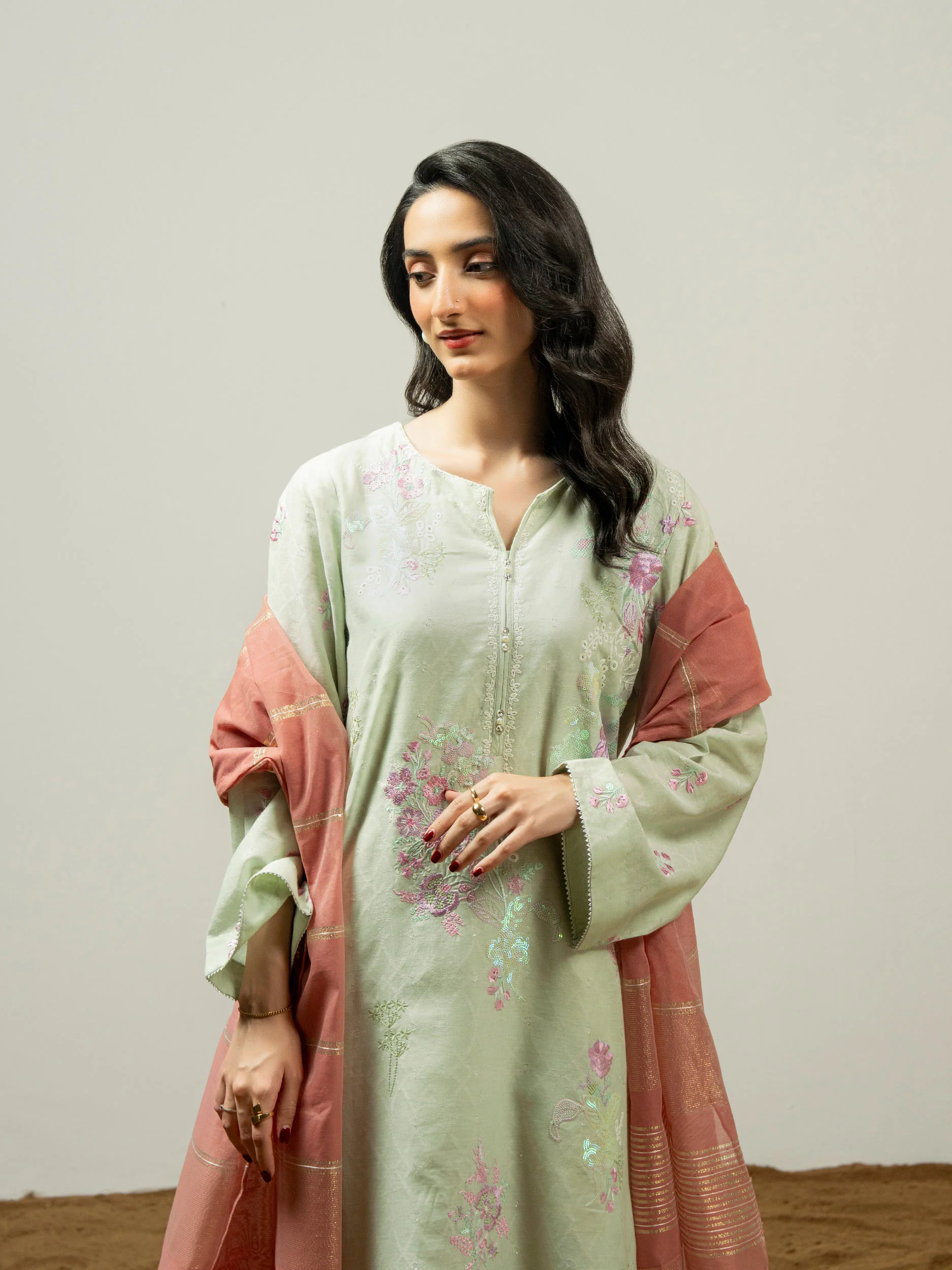3 Piece Jacquard Suit-Embroidered (Pret) - Image 7
