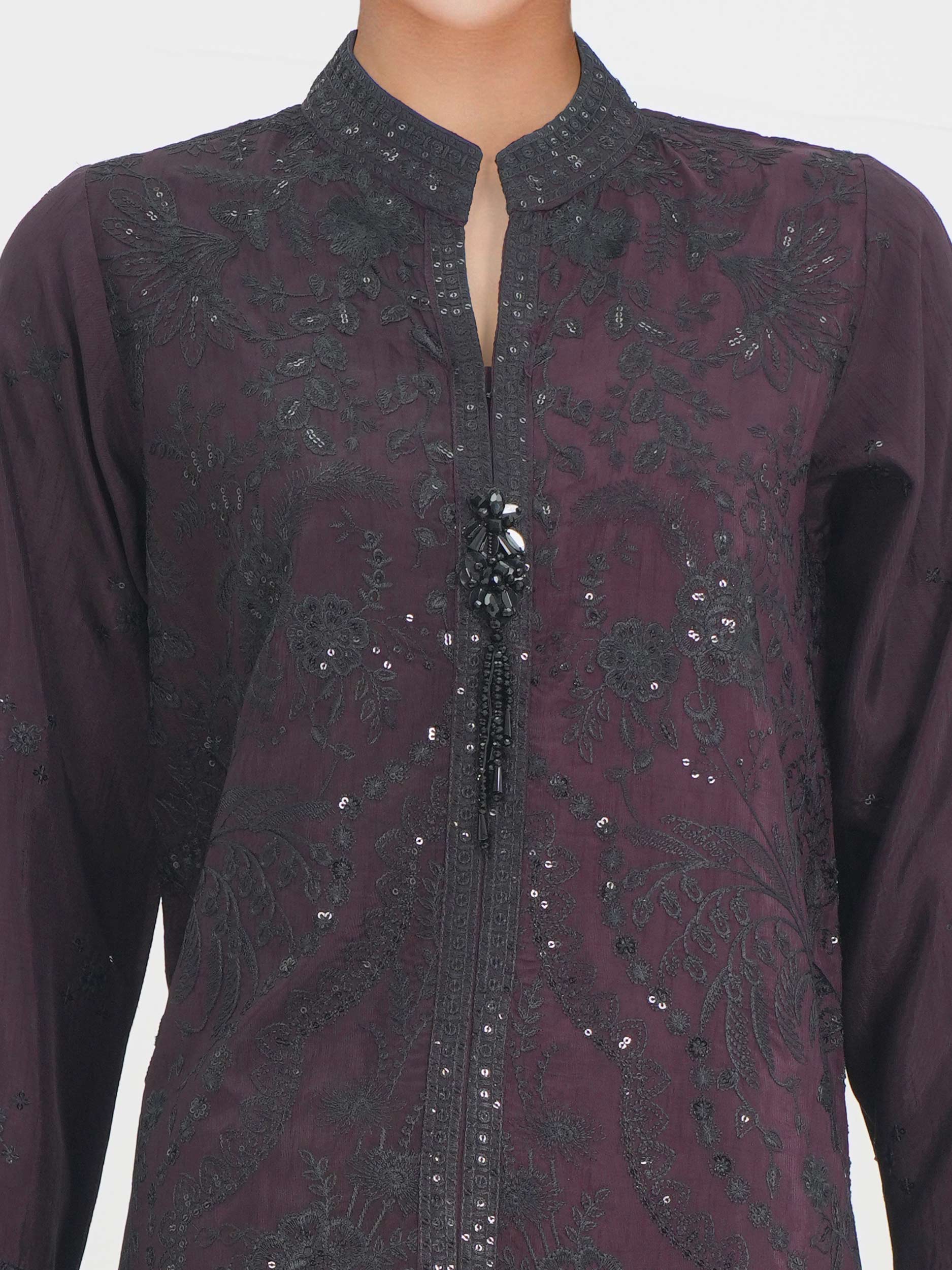 2 Piece Raw Silk Suit- Embroidered (Pret) - Image 3