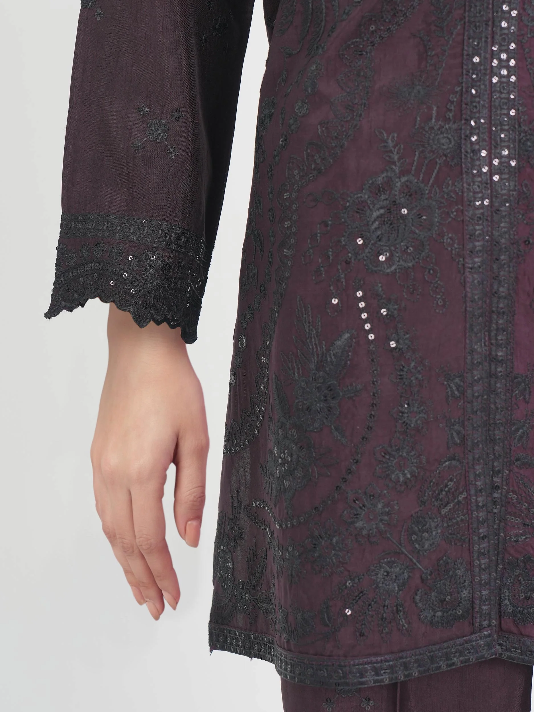 2 Piece Raw Silk Suit- Embroidered (Pret) - Image 4