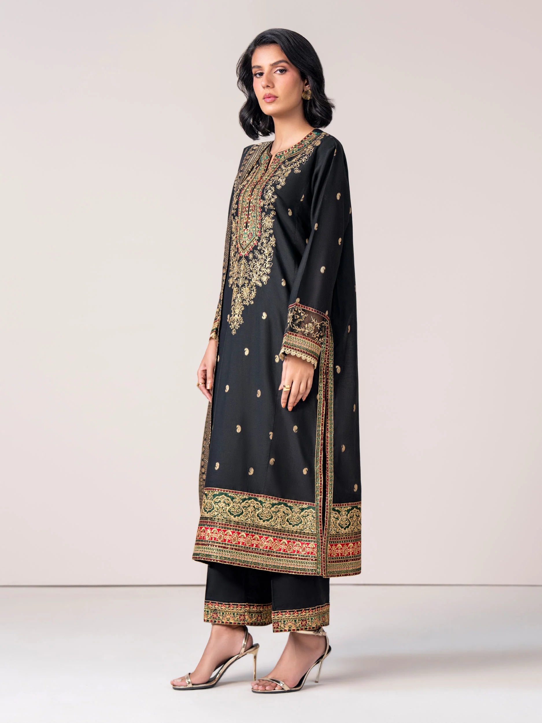3 Piece Jacquard Suit- Embroidered (Pret) - Image 2
