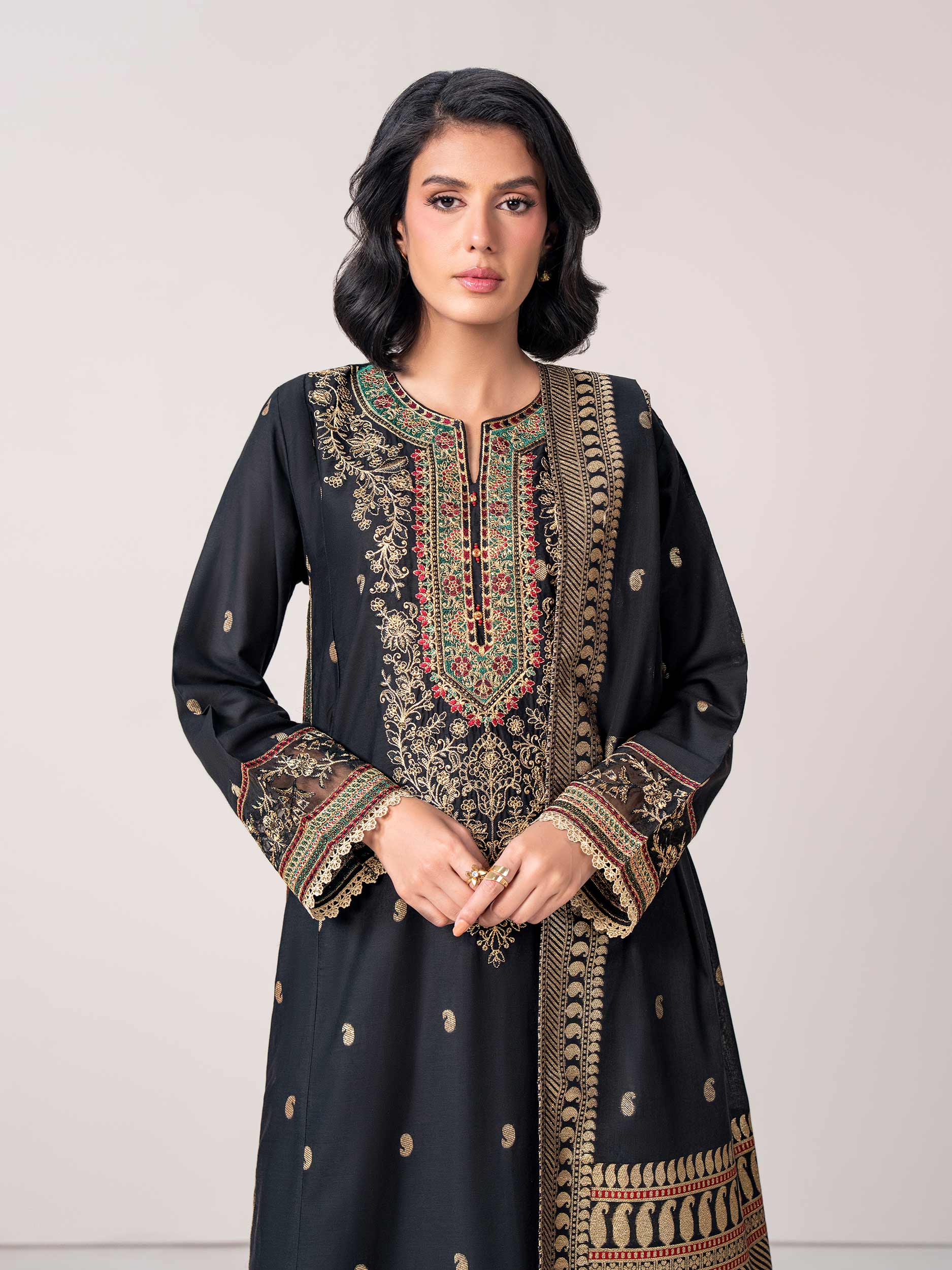 3 Piece Jacquard Suit- Embroidered (Pret) - Image 4