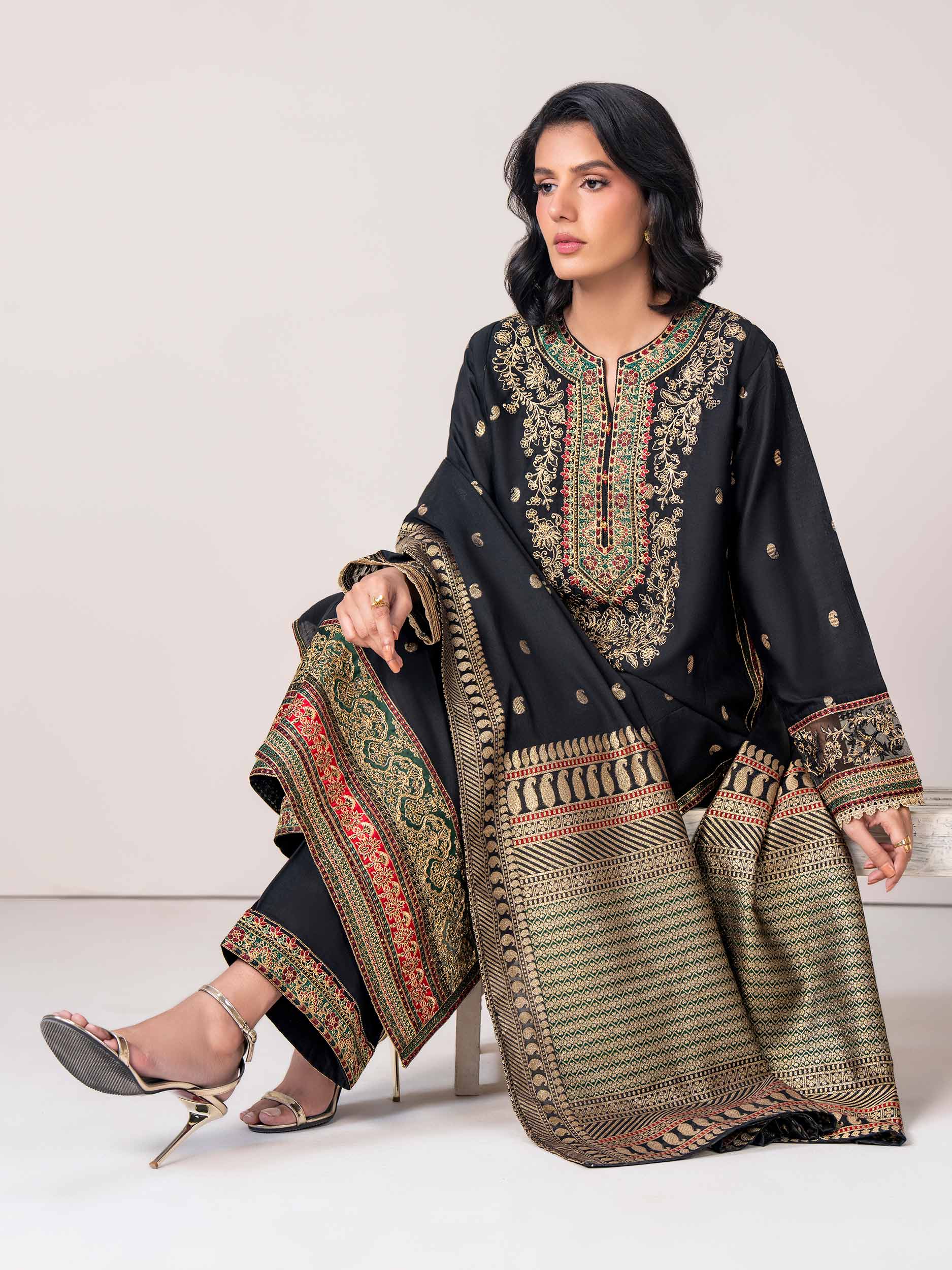 3 Piece Jacquard Suit- Embroidered (Pret) - Image 5