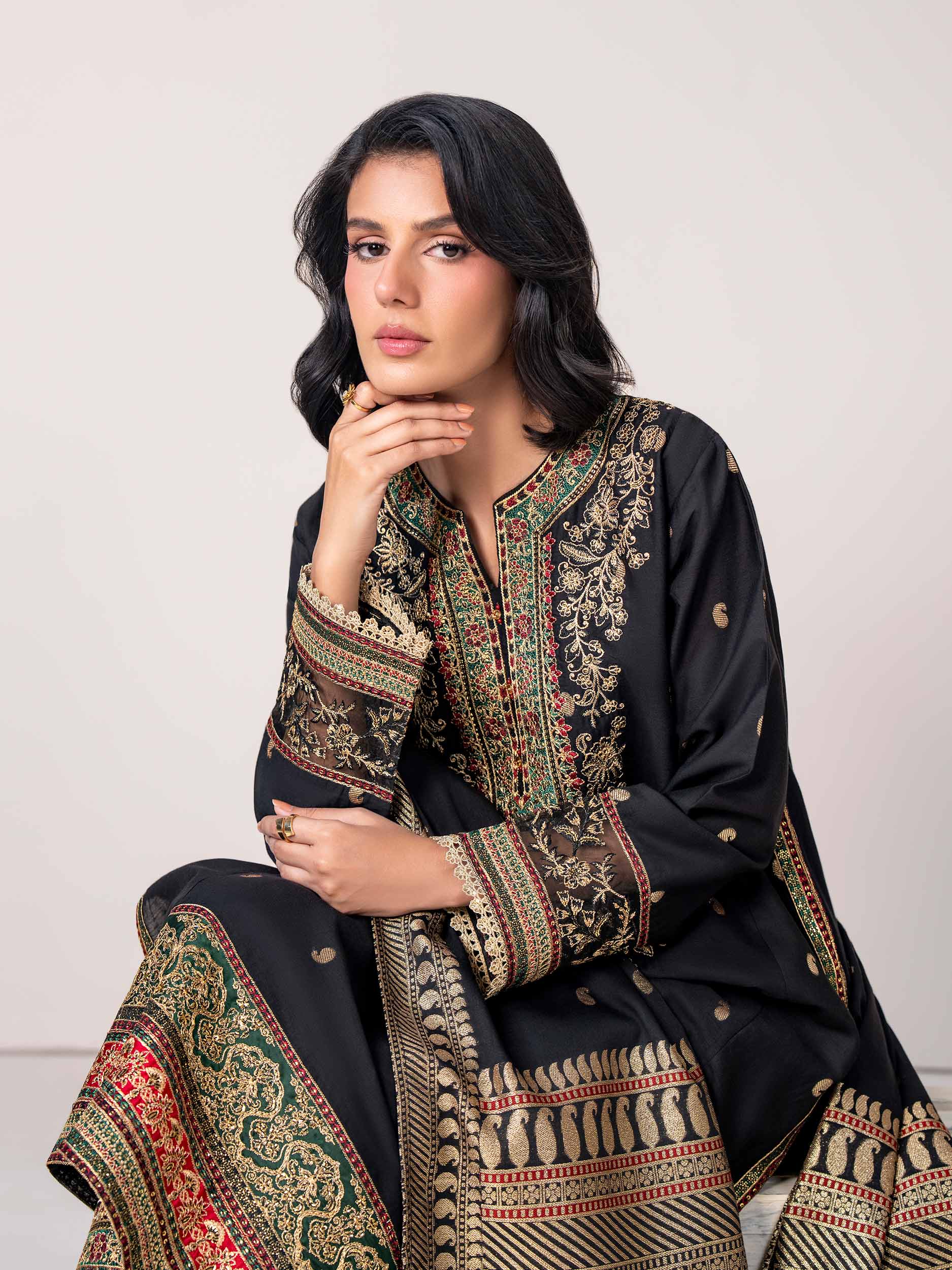 3 Piece Jacquard Suit- Embroidered (Pret) - Image 6