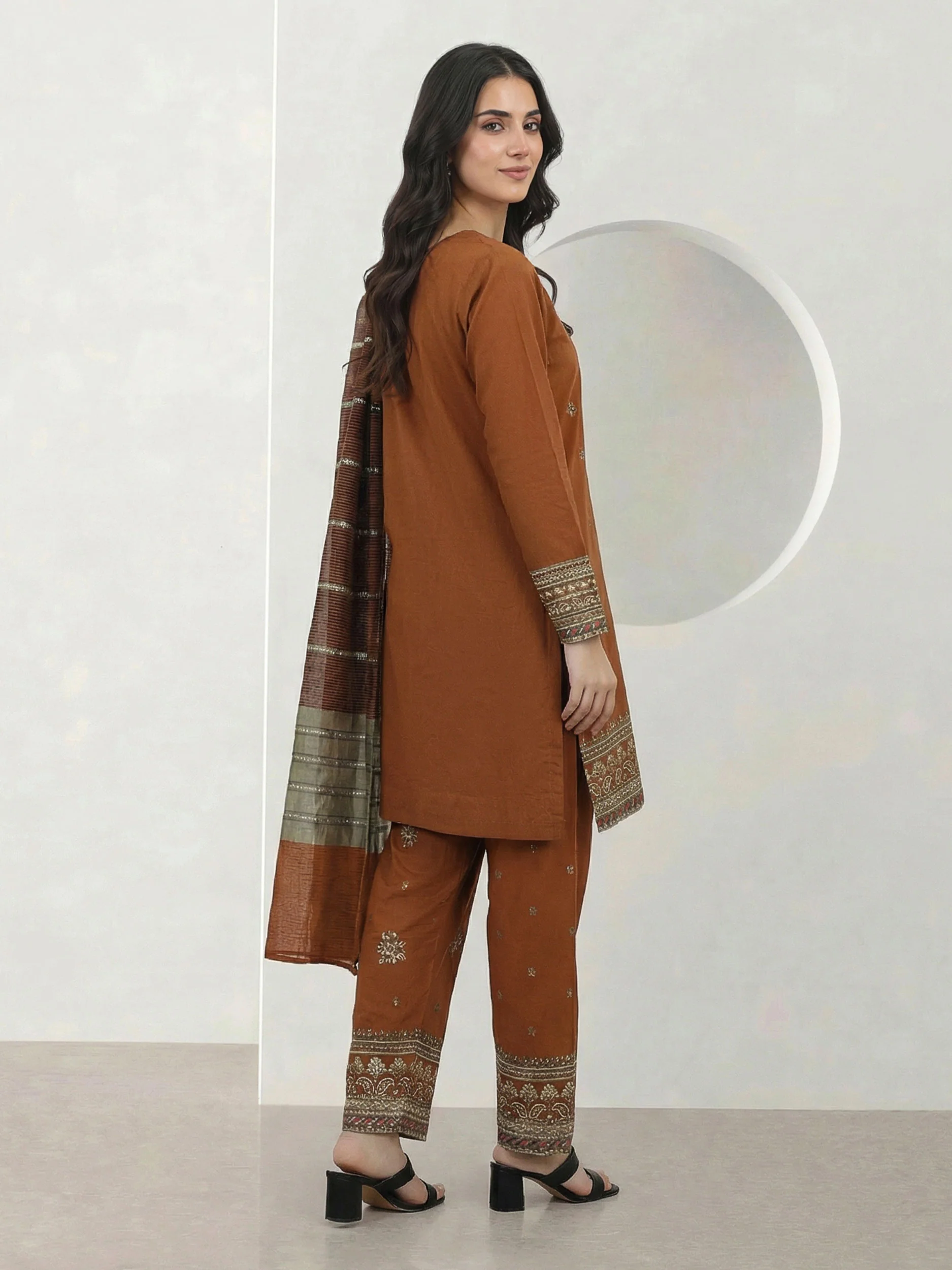3 Piece Cotton Net Suit- Embroidered (Pret) - Image 3