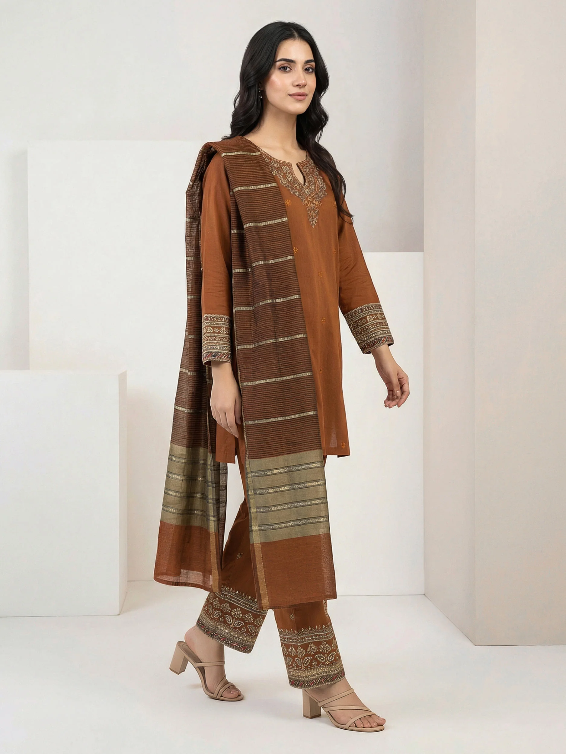 3 Piece Cotton Net Suit- Embroidered (Pret) - Image 4