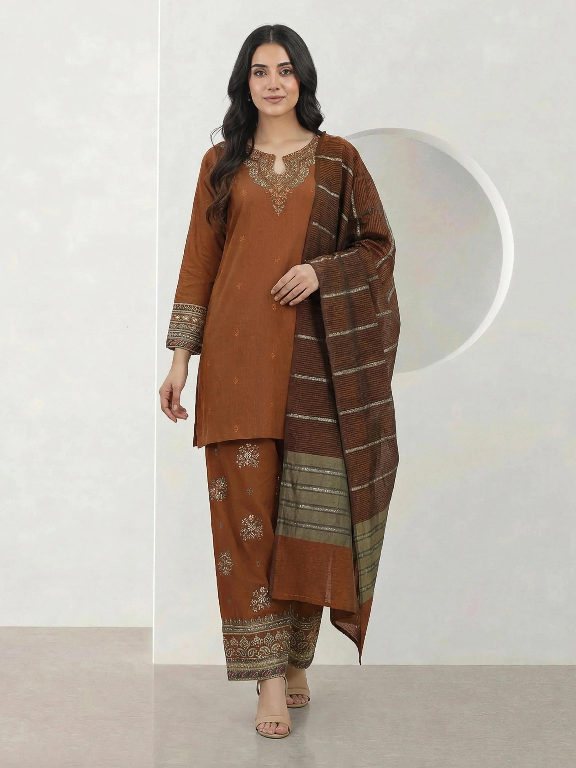 3 Piece Cotton Net Suit- Embroidered (Pret) - Image 5