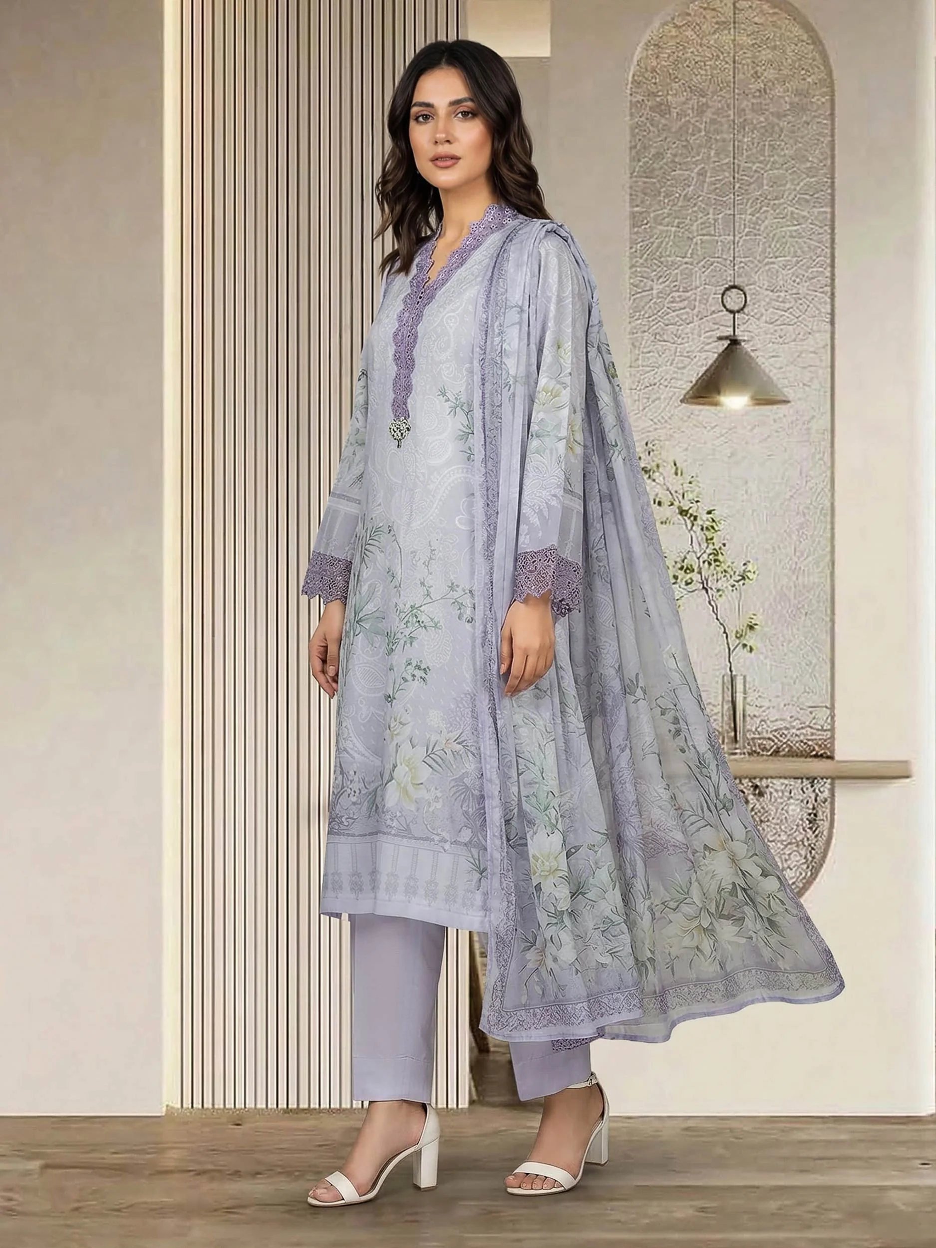 3 Piece Silk Suit- Embroidered (Pret) - Image 2