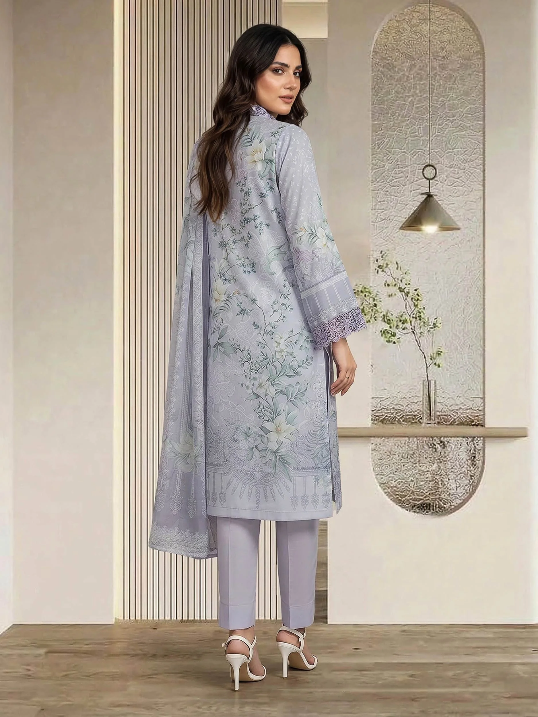 3 Piece Silk Suit- Embroidered (Pret) - Image 3