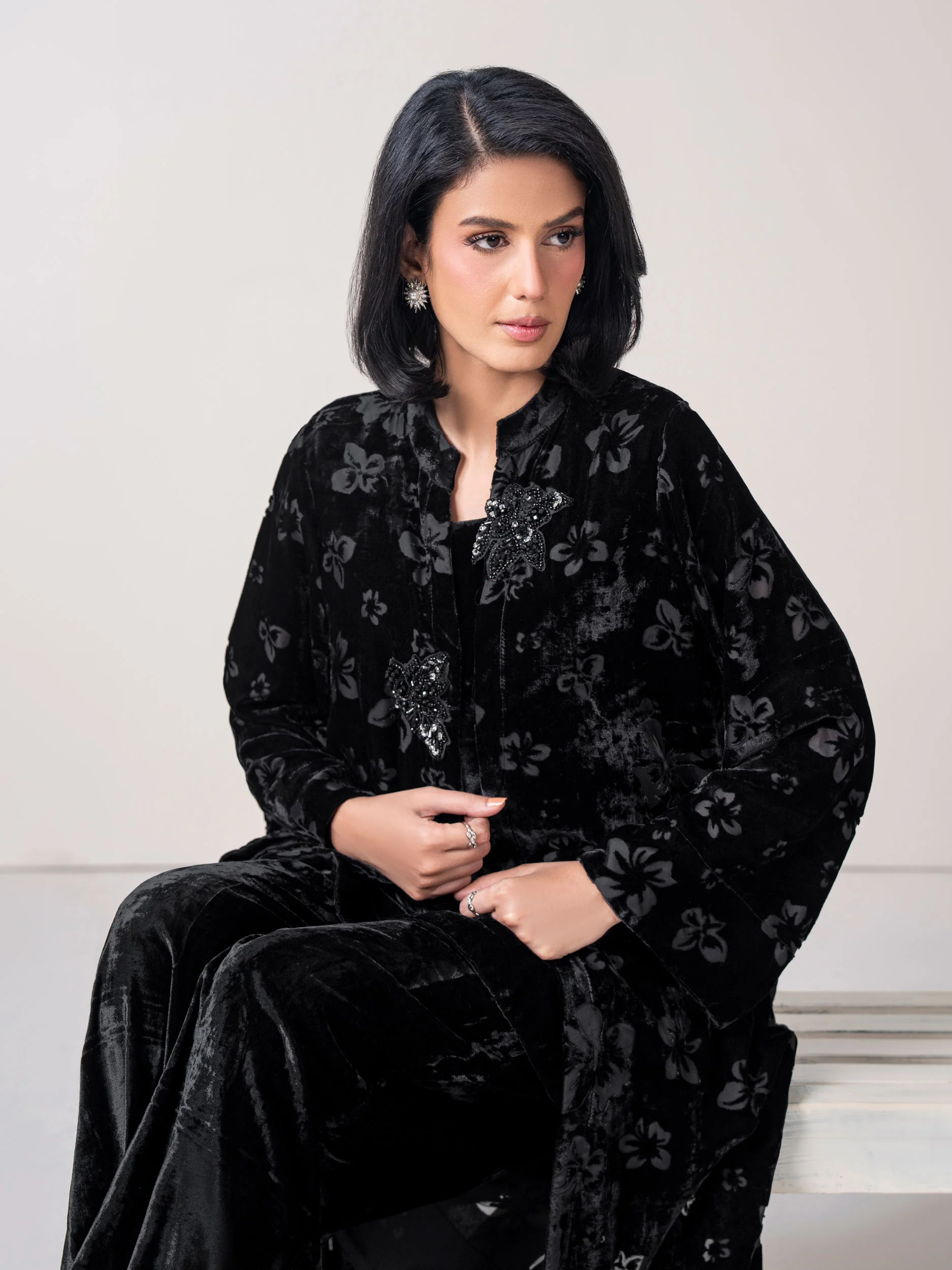 2-Piece Cardigan Velvet Suit- Embellished (Pret) - Image 6