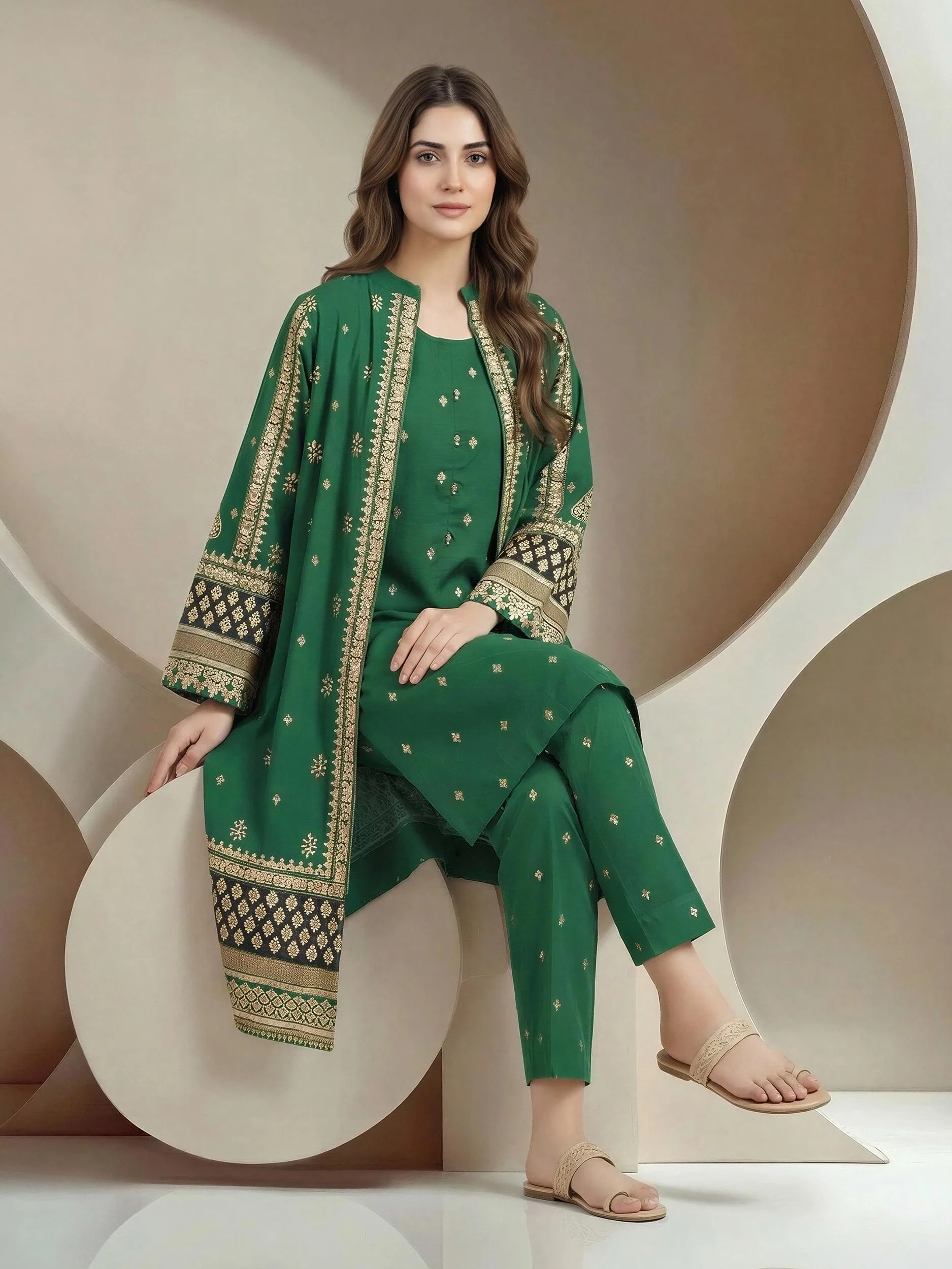 2 Piece Satin Suit (Pret) - Image 2