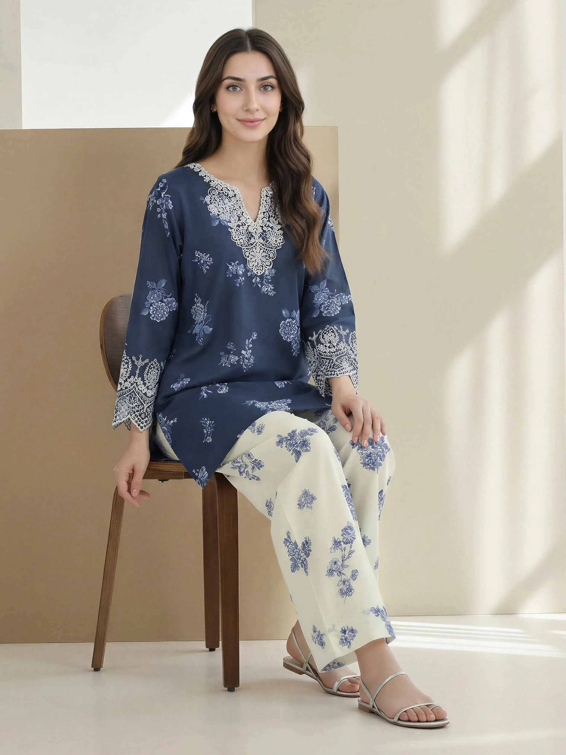 Cambric Co-ord Set- Embroirdered - Image 3