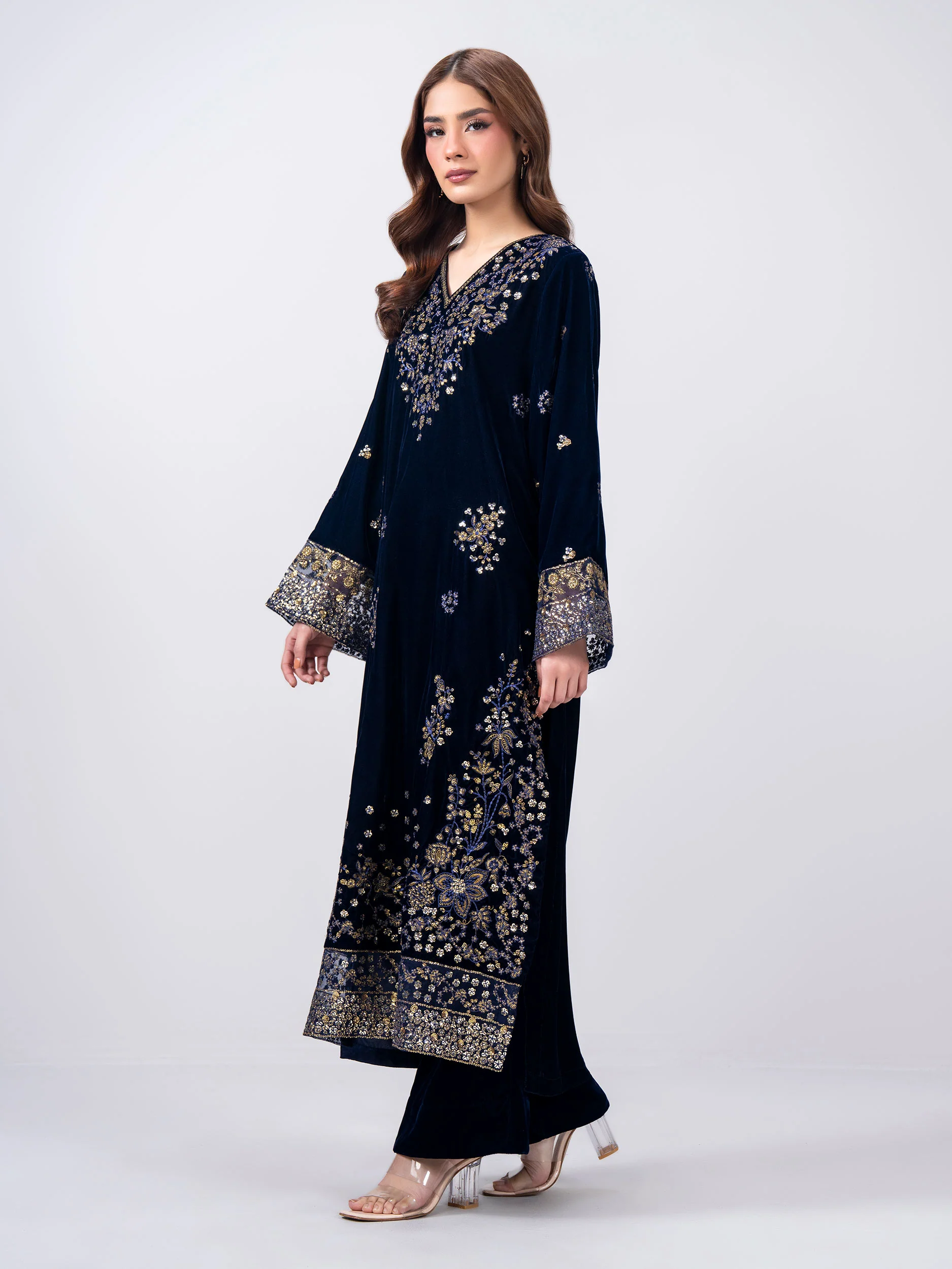 2 Piece Velvet Suit- Embroidered (Pret) - Image 2
