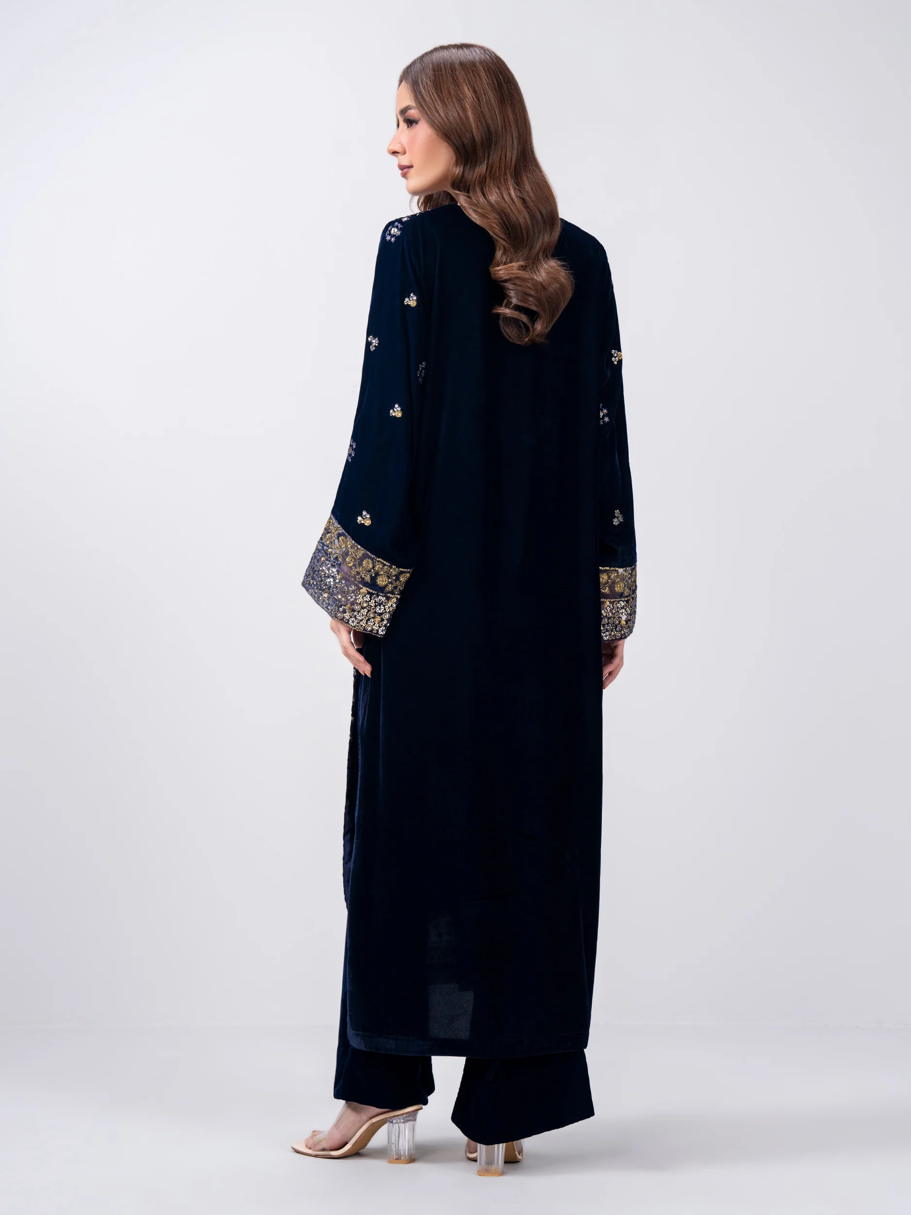 2 Piece Velvet Suit- Embroidered (Pret) - Image 3