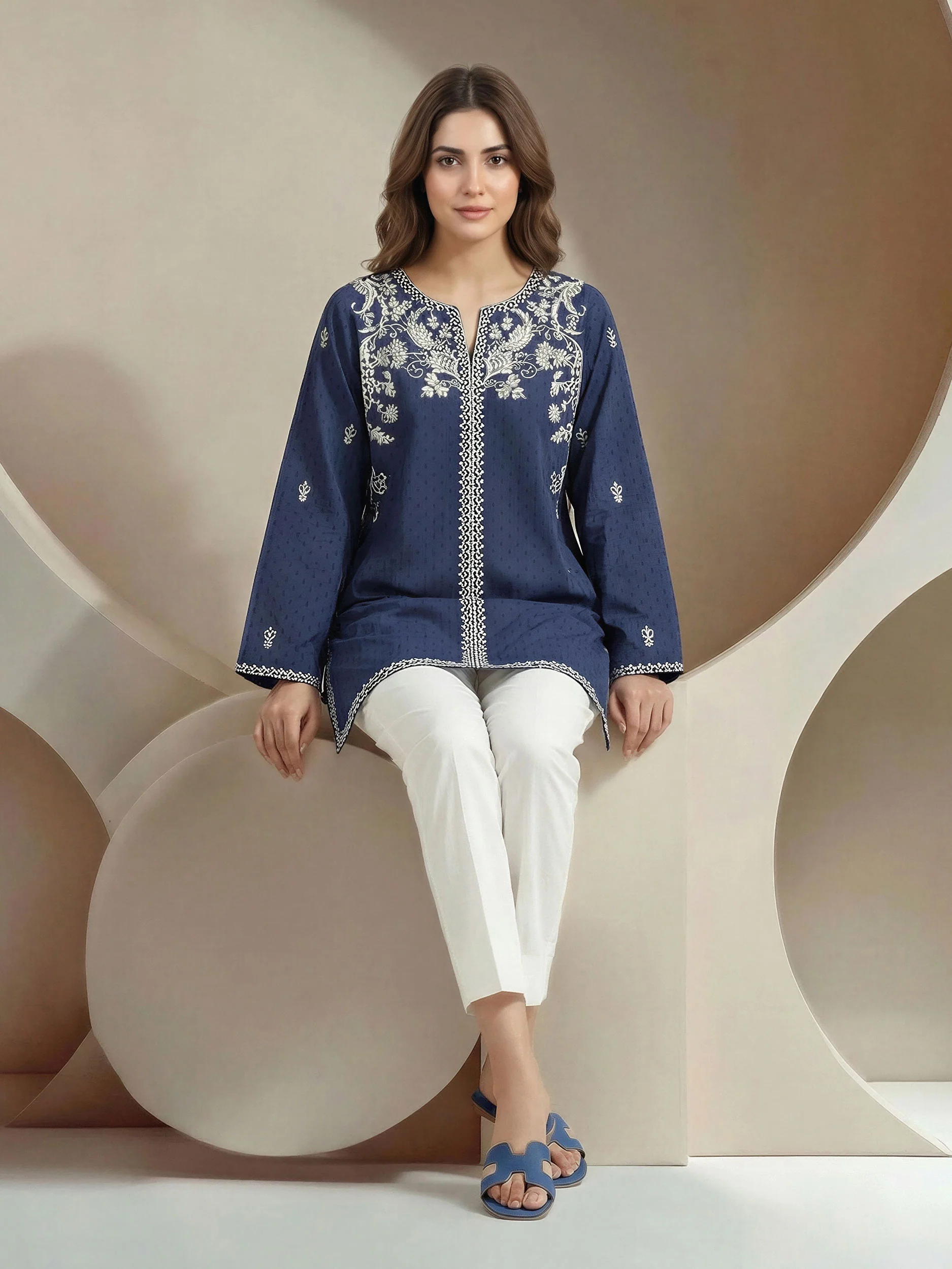 Lawn Texture Kurti- Embroidered (Pret) - Image 2