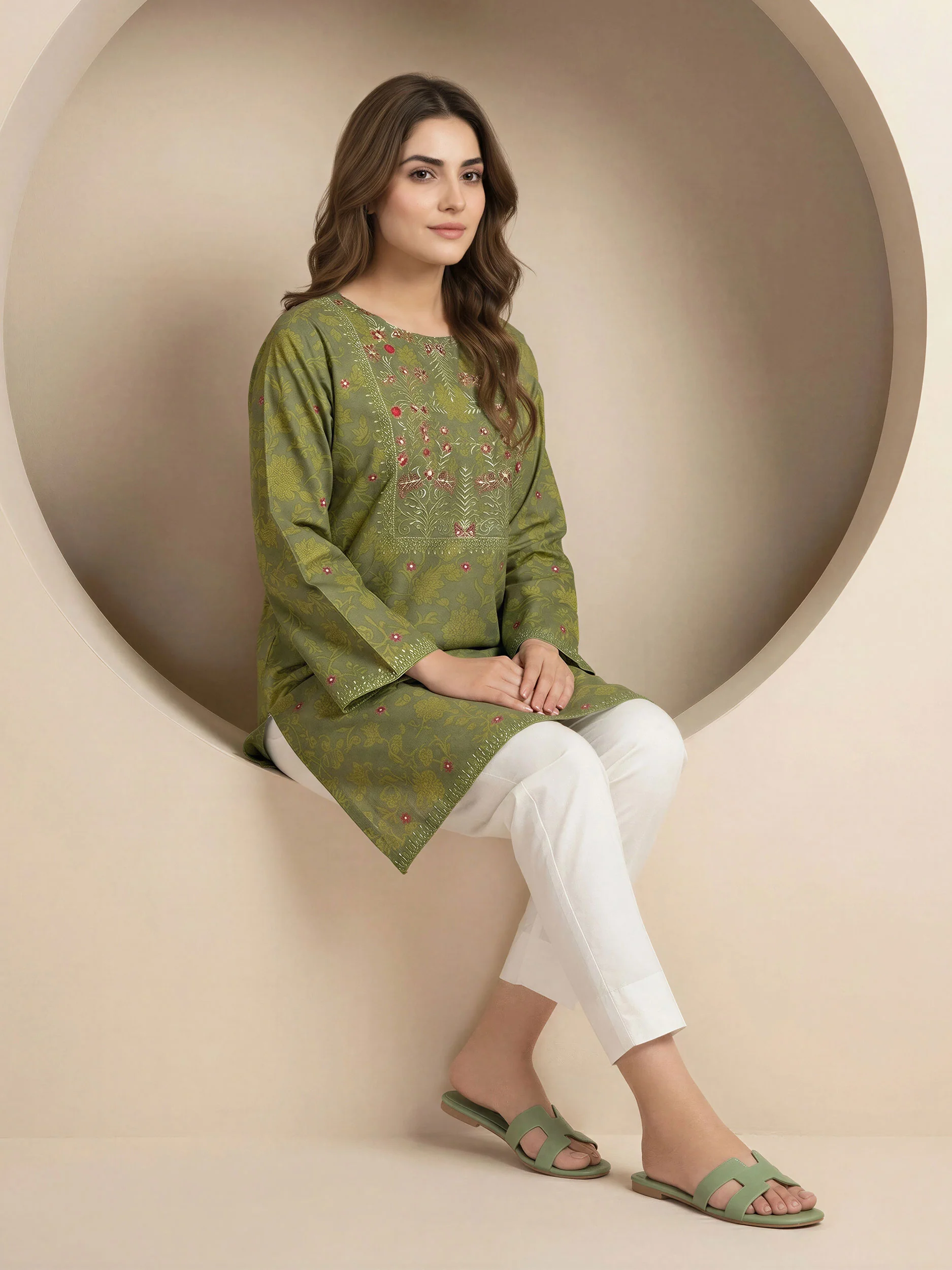 Lawn Slub Kurti- Embroidered (Pret) - Image 2