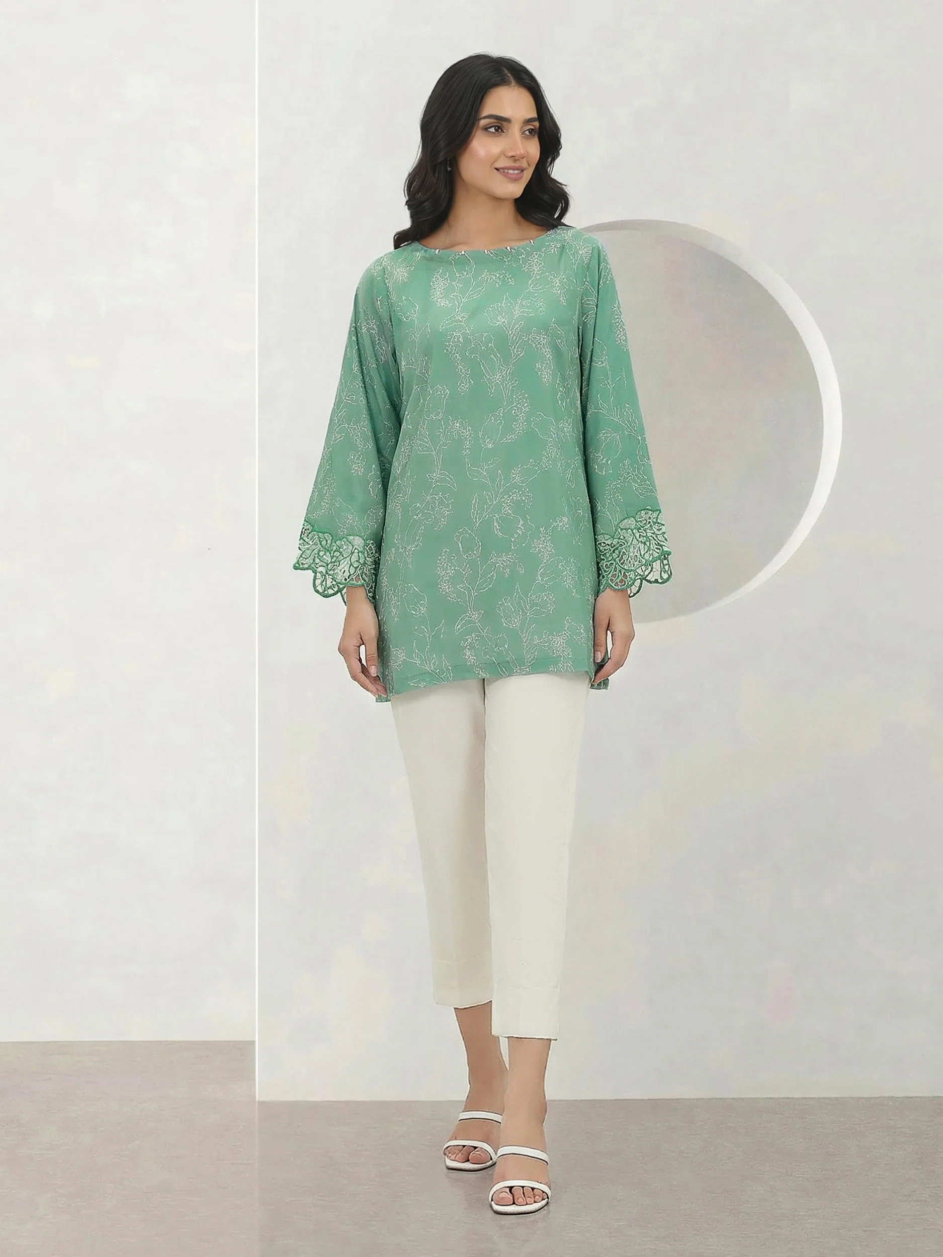 Poly Lawn Kurti- Embroidered (Pret) - Image 3