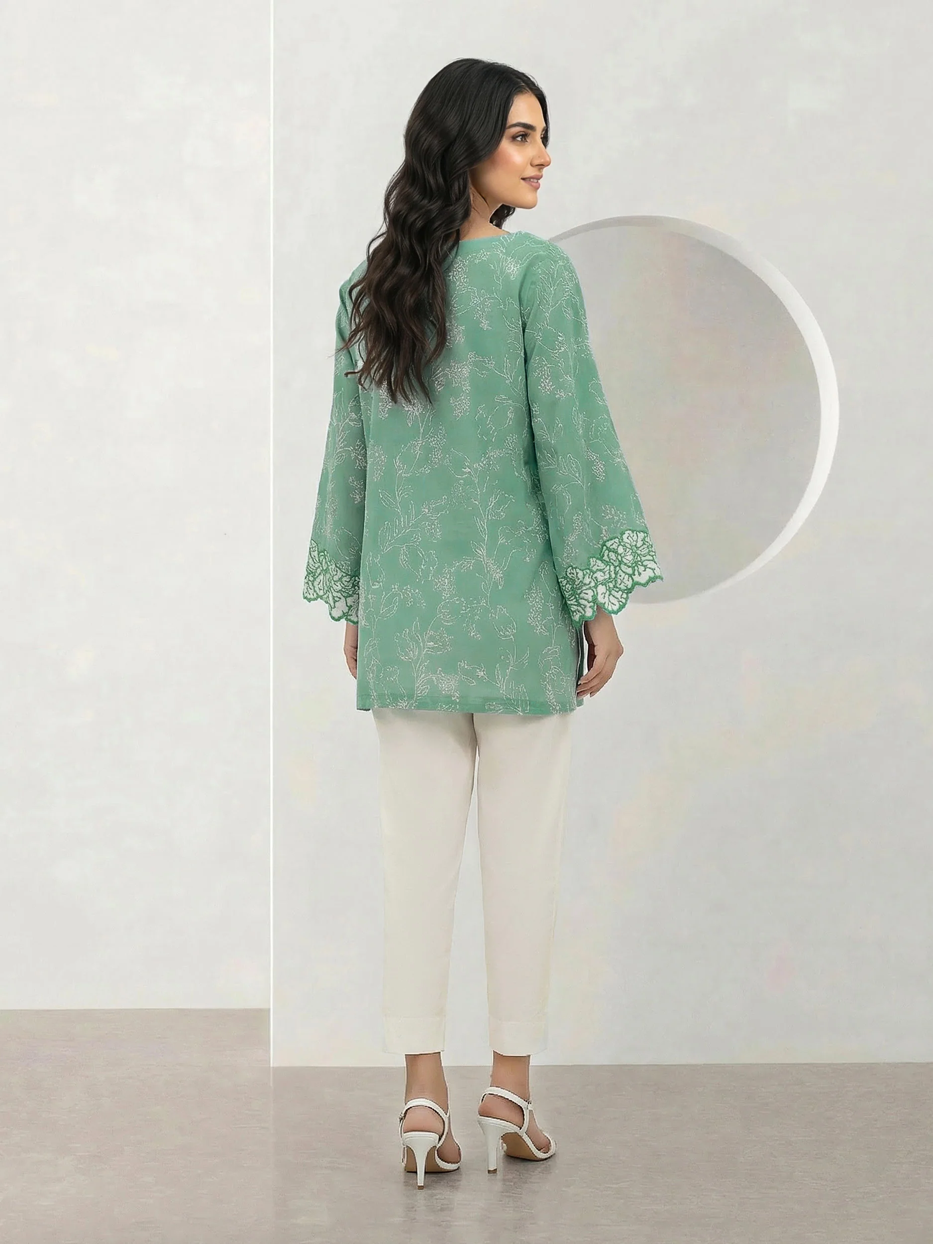 Poly Lawn Kurti- Embroidered (Pret) - Image 4