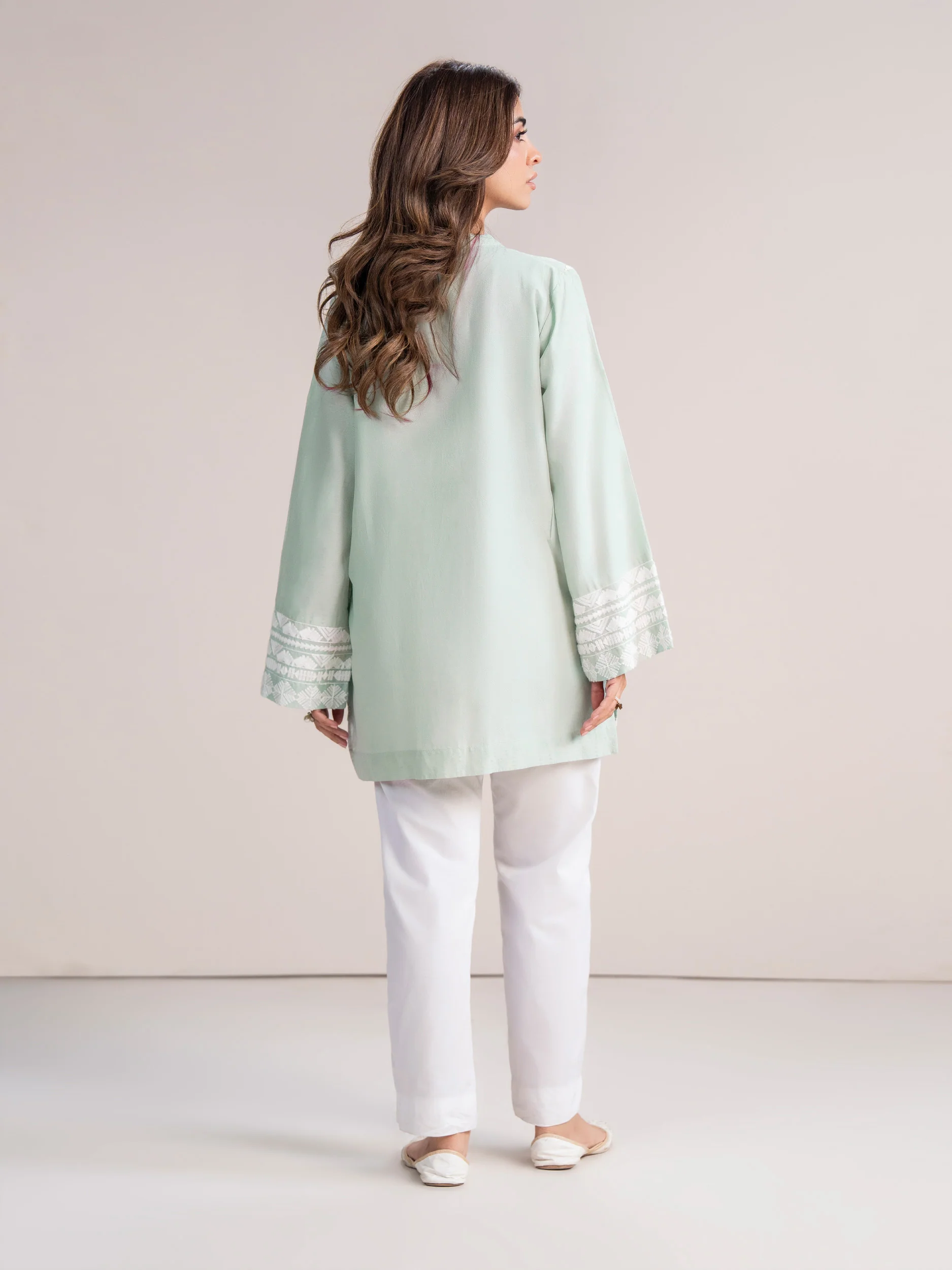 Self Jacquard Kurti- Embroidered (Pret) - Image 3