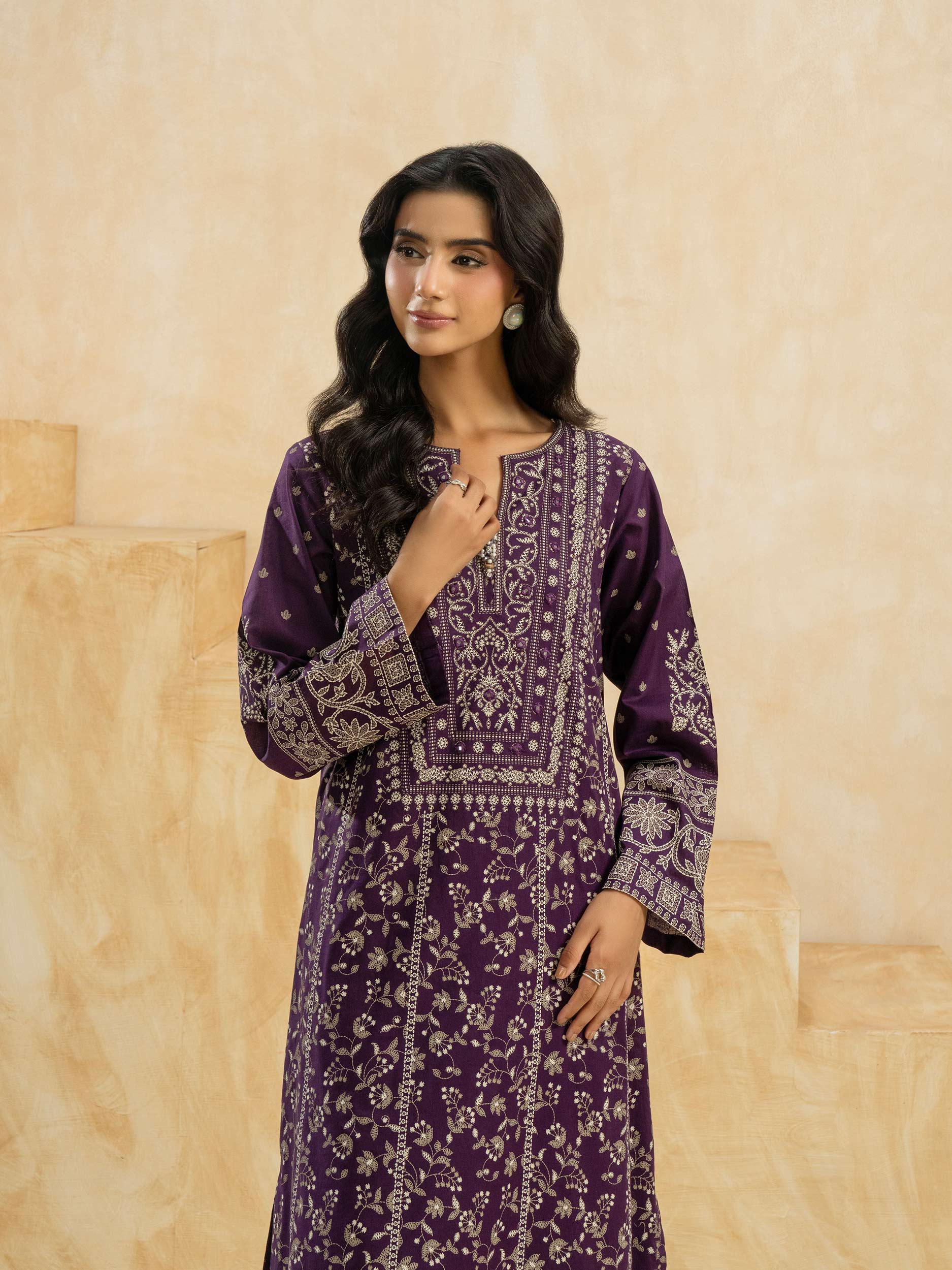 2 Piece Cambric Suit-Embroidered (Pret) - Image 2