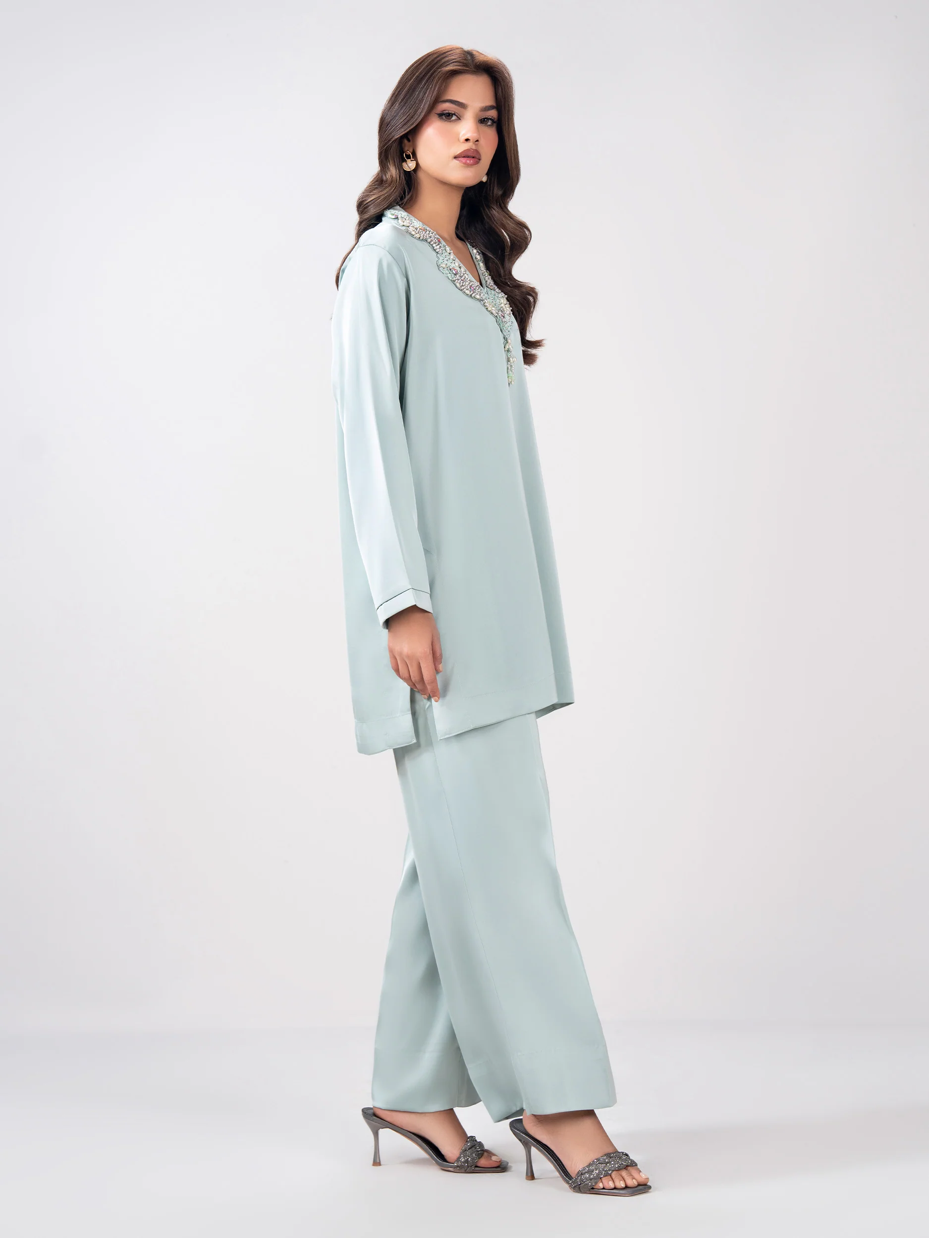 2 Piece Silk Suit- Embellished (Pret) - Image 2