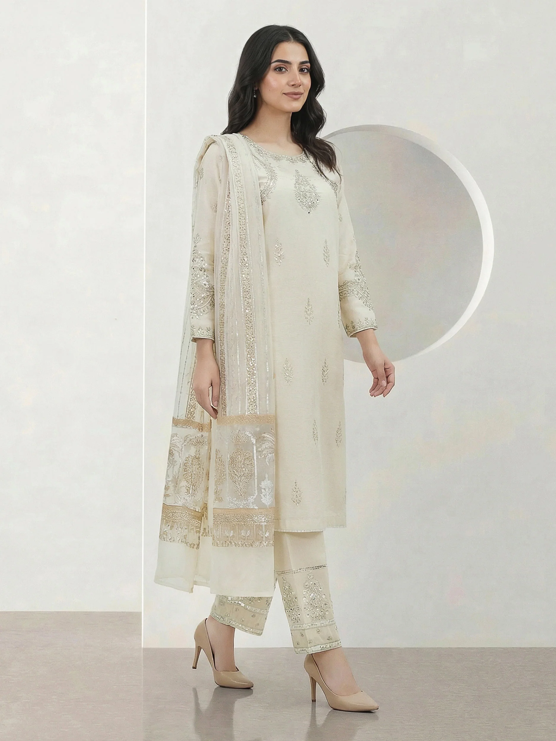3 Piece Special Jacquard Suit- Embroidered (Pret) - Image 2