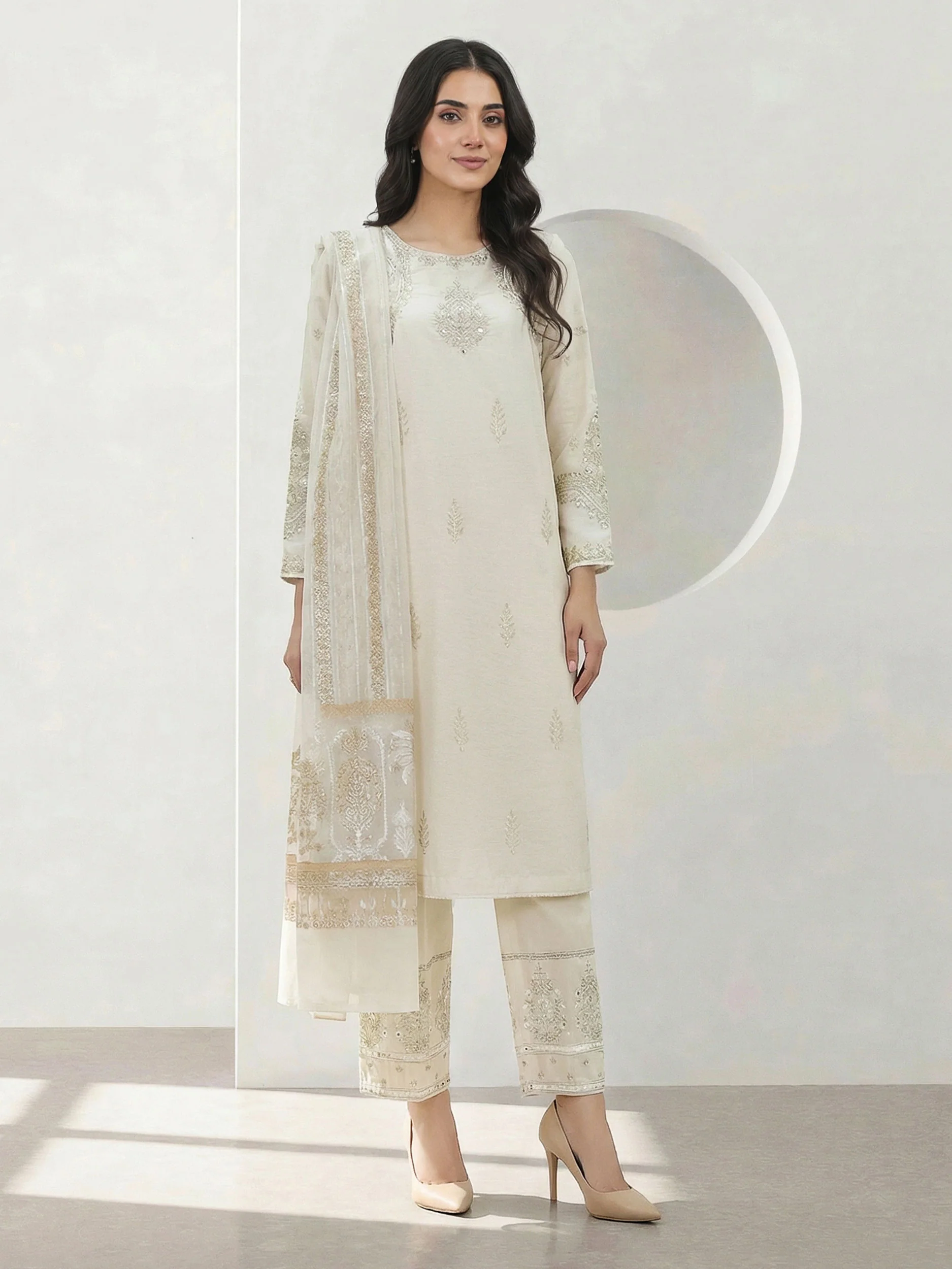 3 Piece Special Jacquard Suit- Embroidered (Pret) - Image 4