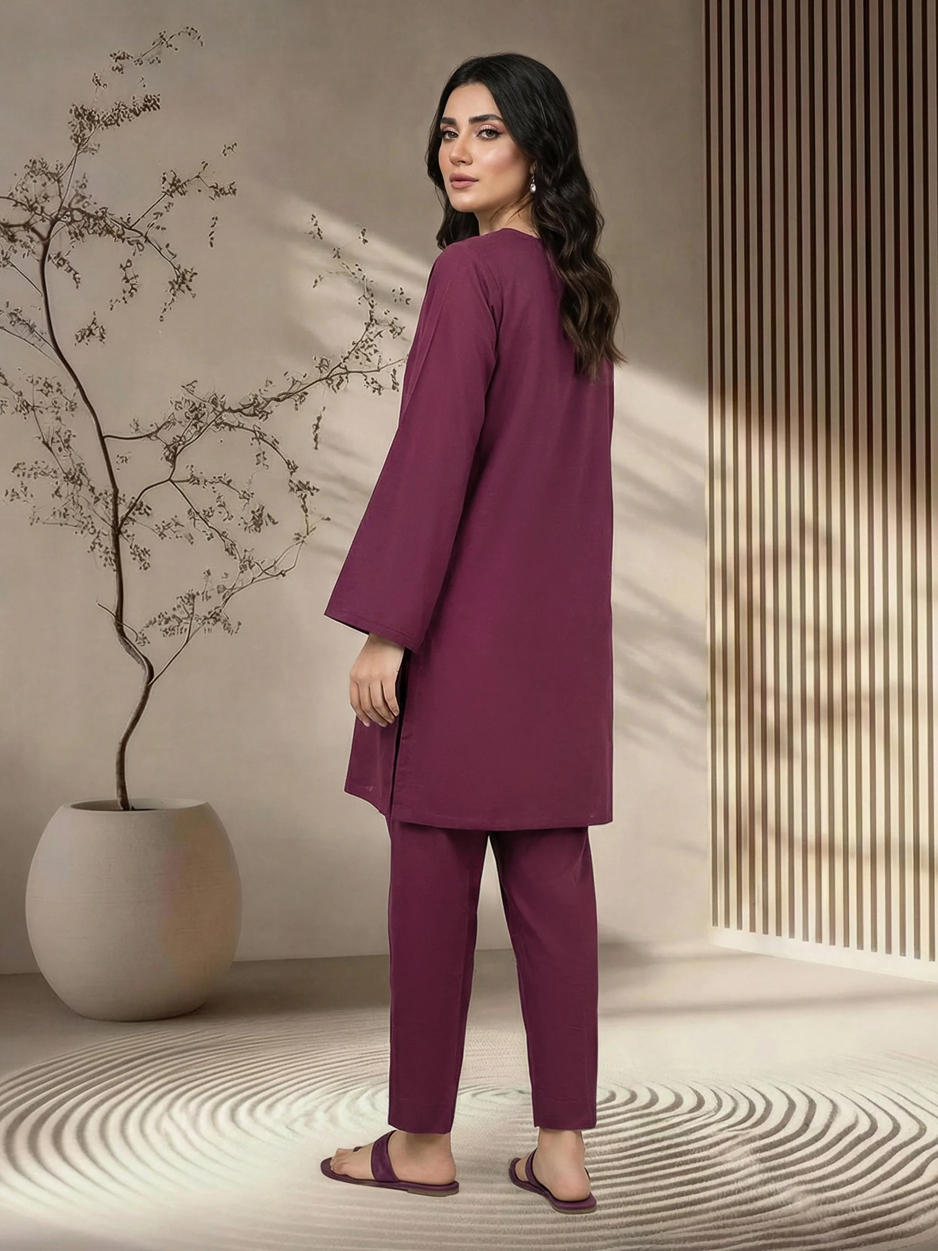 2 Piece Cambric Slub Suit- Embroidered (Pret) - Image 2