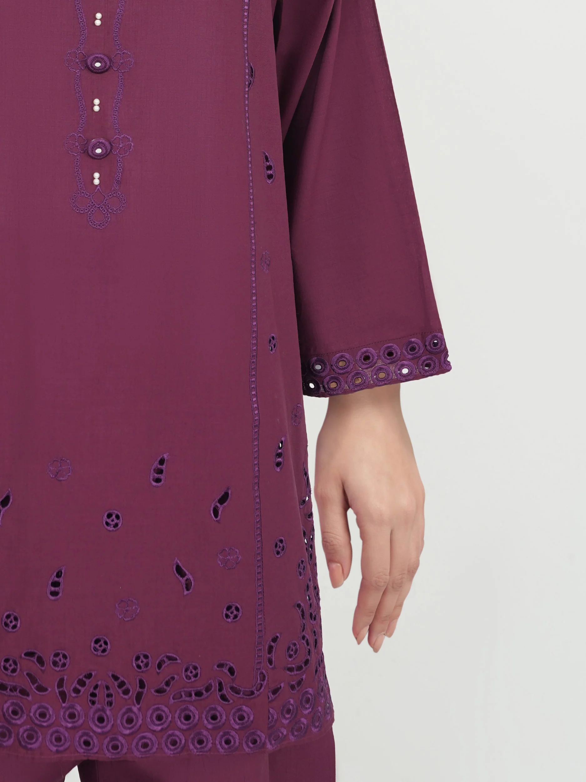 2 Piece Cambric Slub Suit- Embroidered (Pret) - Image 5