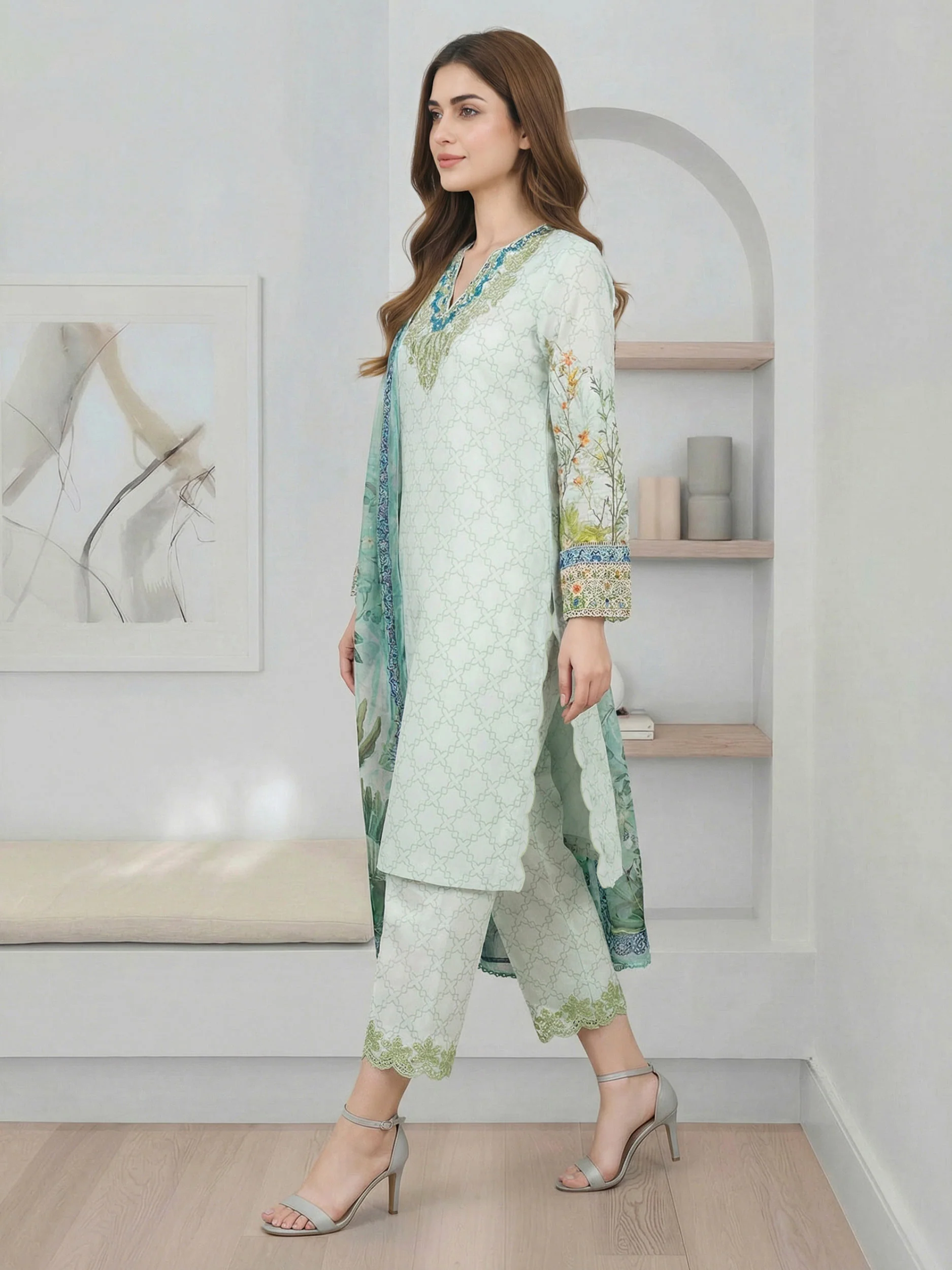 3 Piece Lawn Suit- Embroidered (Pret) - Image 2