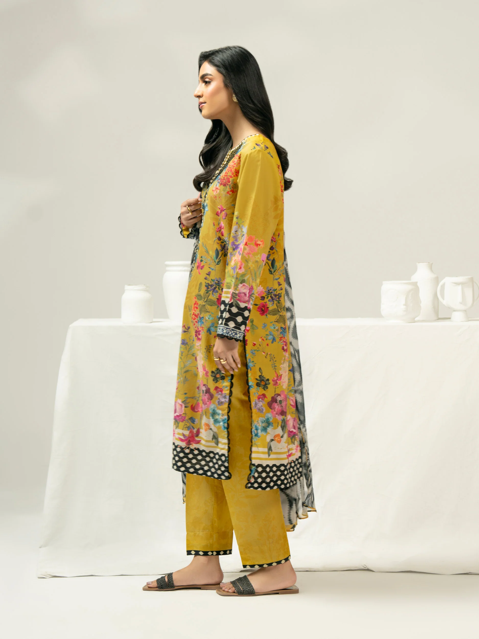 3 Piece Cambric Suit-Embroidered (Pret) - Image 4
