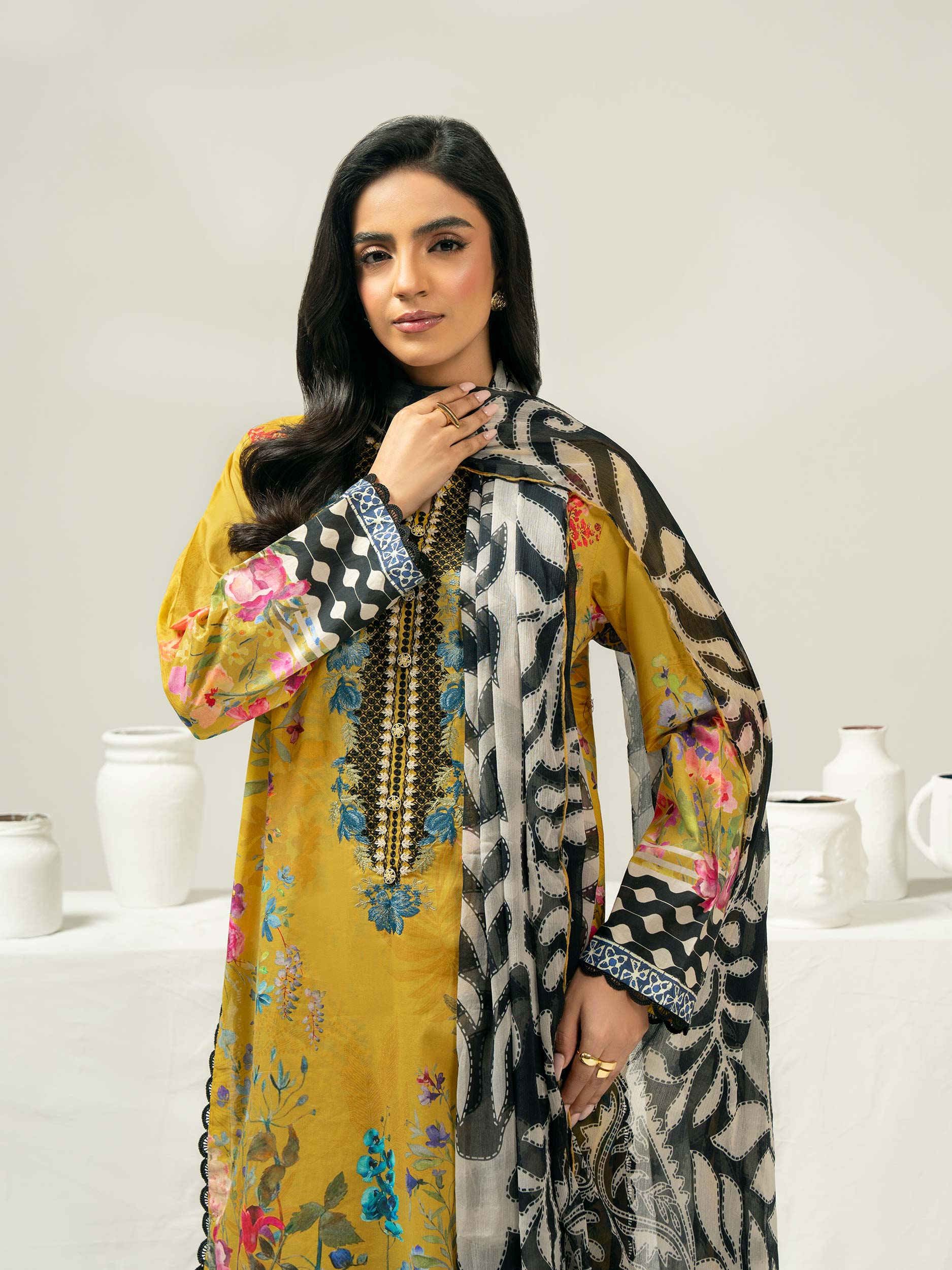 3 Piece Cambric Suit-Embroidered (Pret) - Image 6