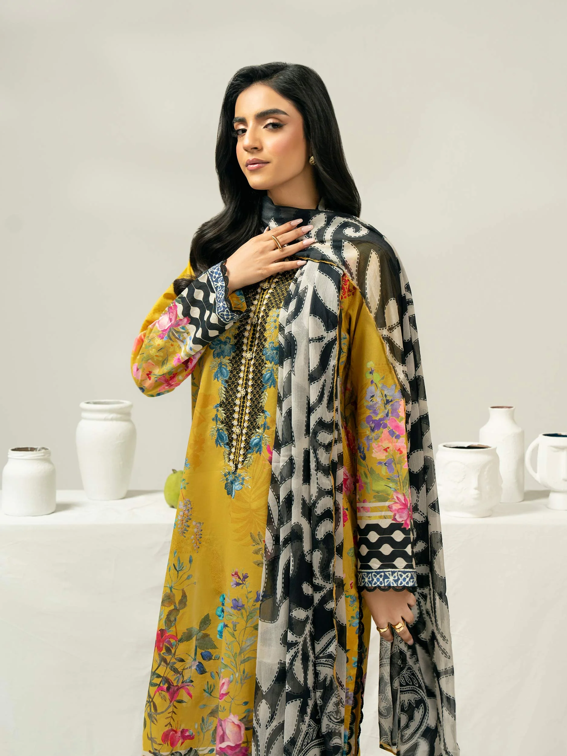 3 Piece Cambric Suit-Embroidered (Pret) - Image 8