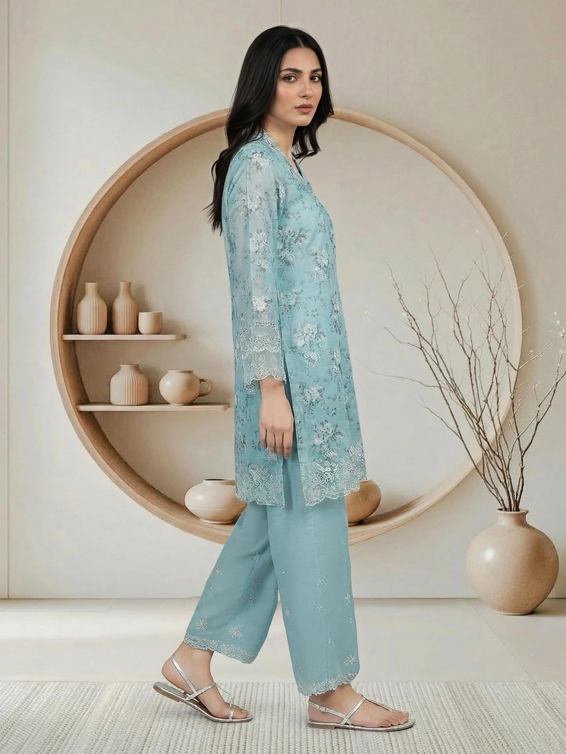 2 Piece Cambric Suit- Embroidered (Pret) - Image 2