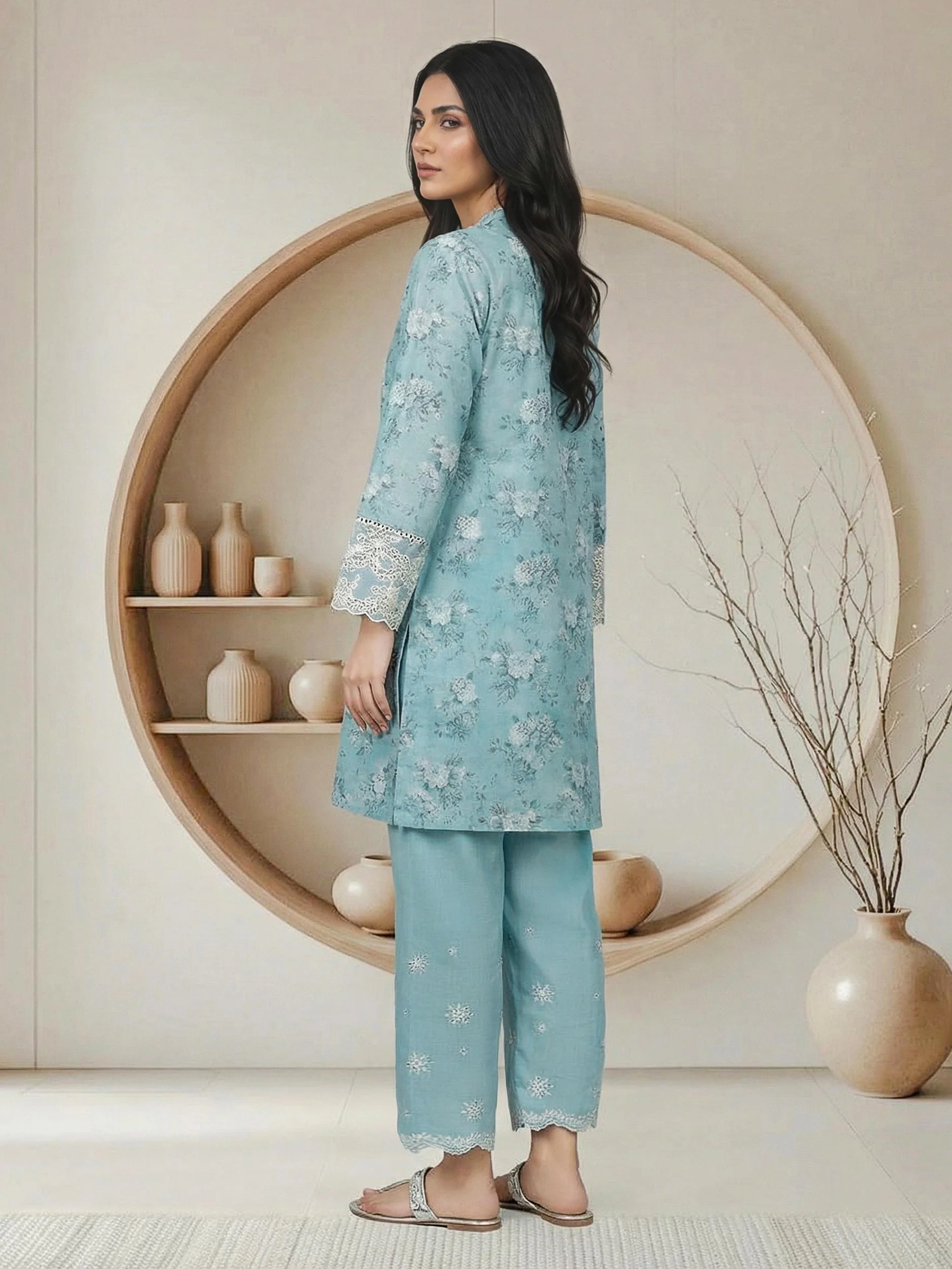 2 Piece Cambric Suit- Embroidered (Pret) - Image 3