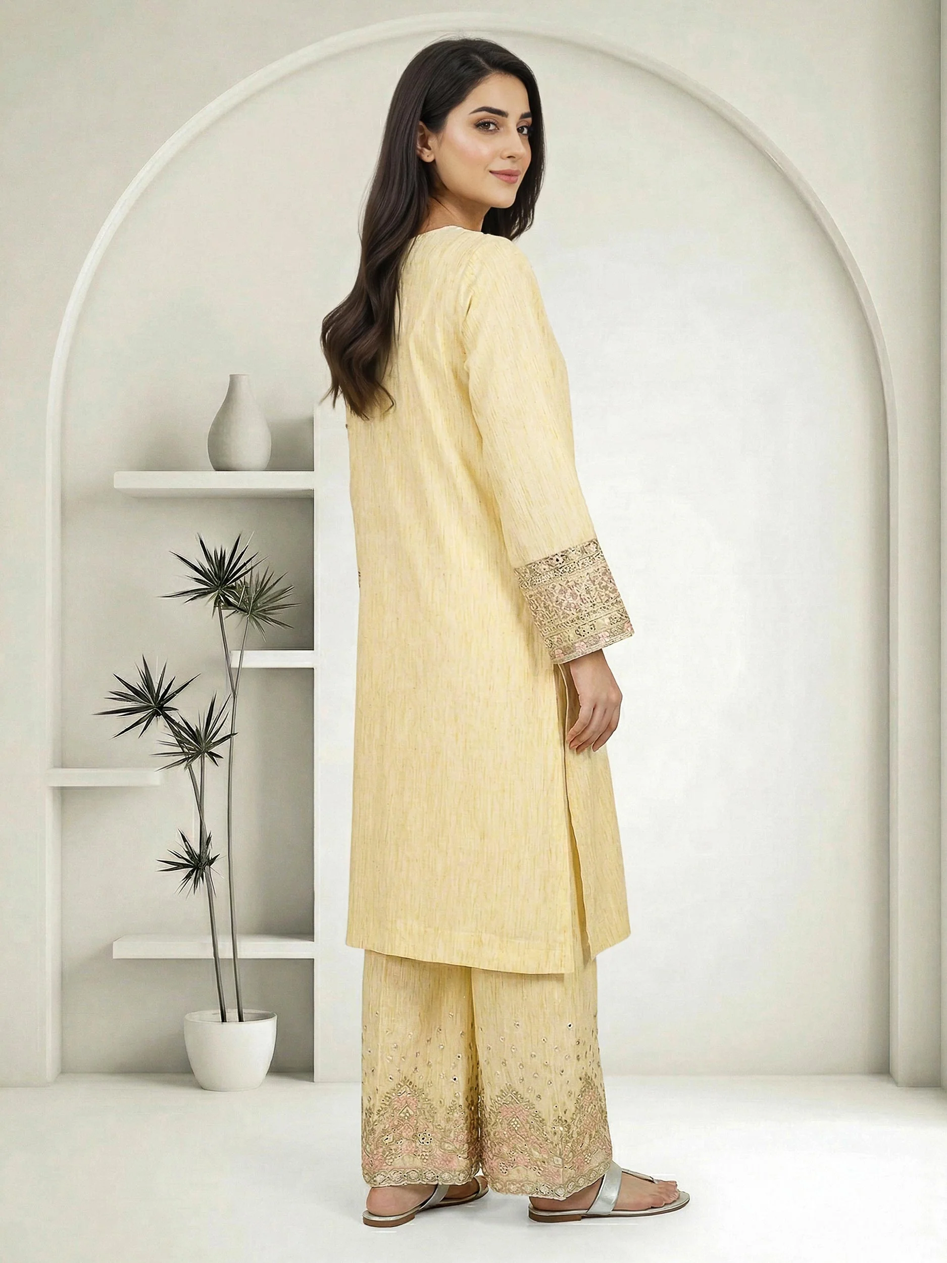 2 Piece Viscose Glitter Suit- Embroidered (Pret) - Image 2