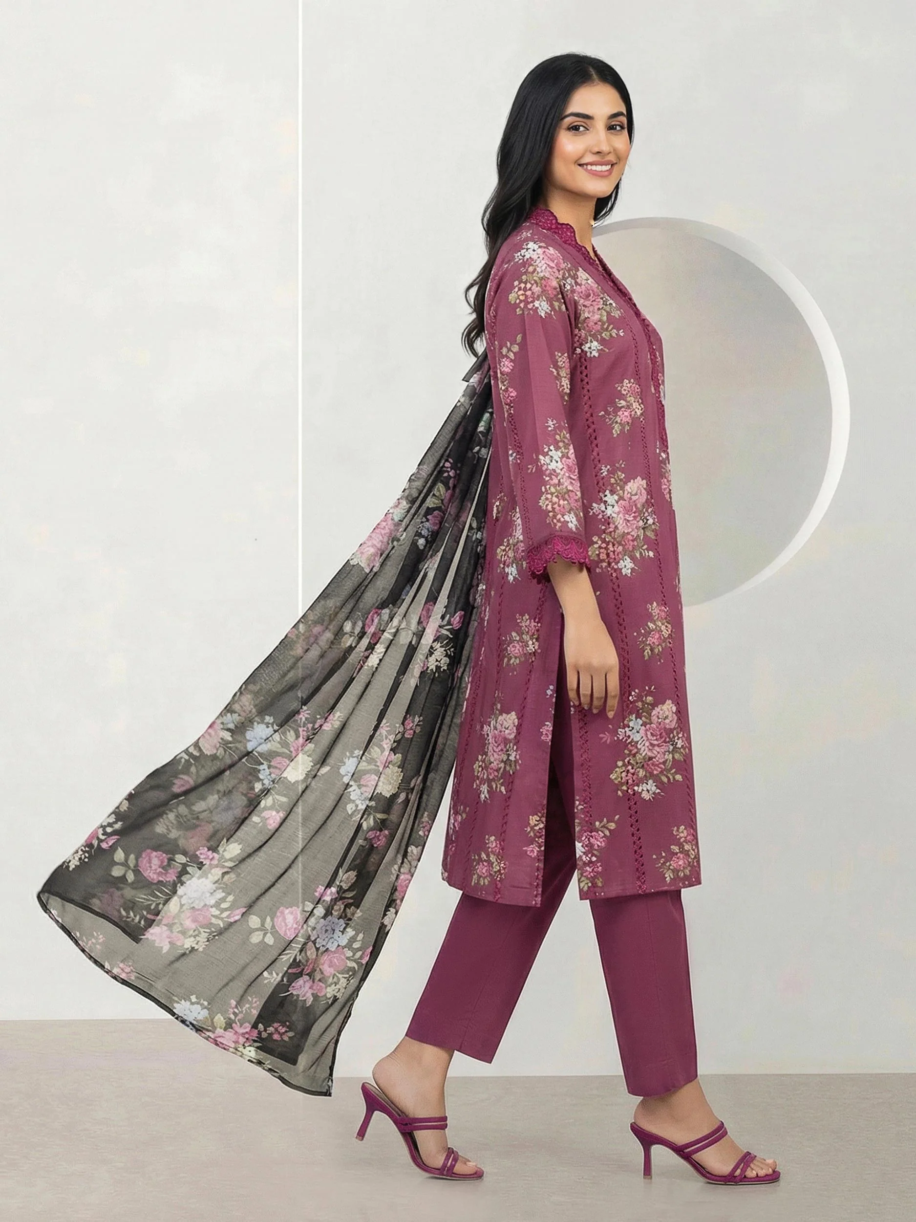 3 Piece Lawn Texture Suit- Embroidered (Pret) - Image 2