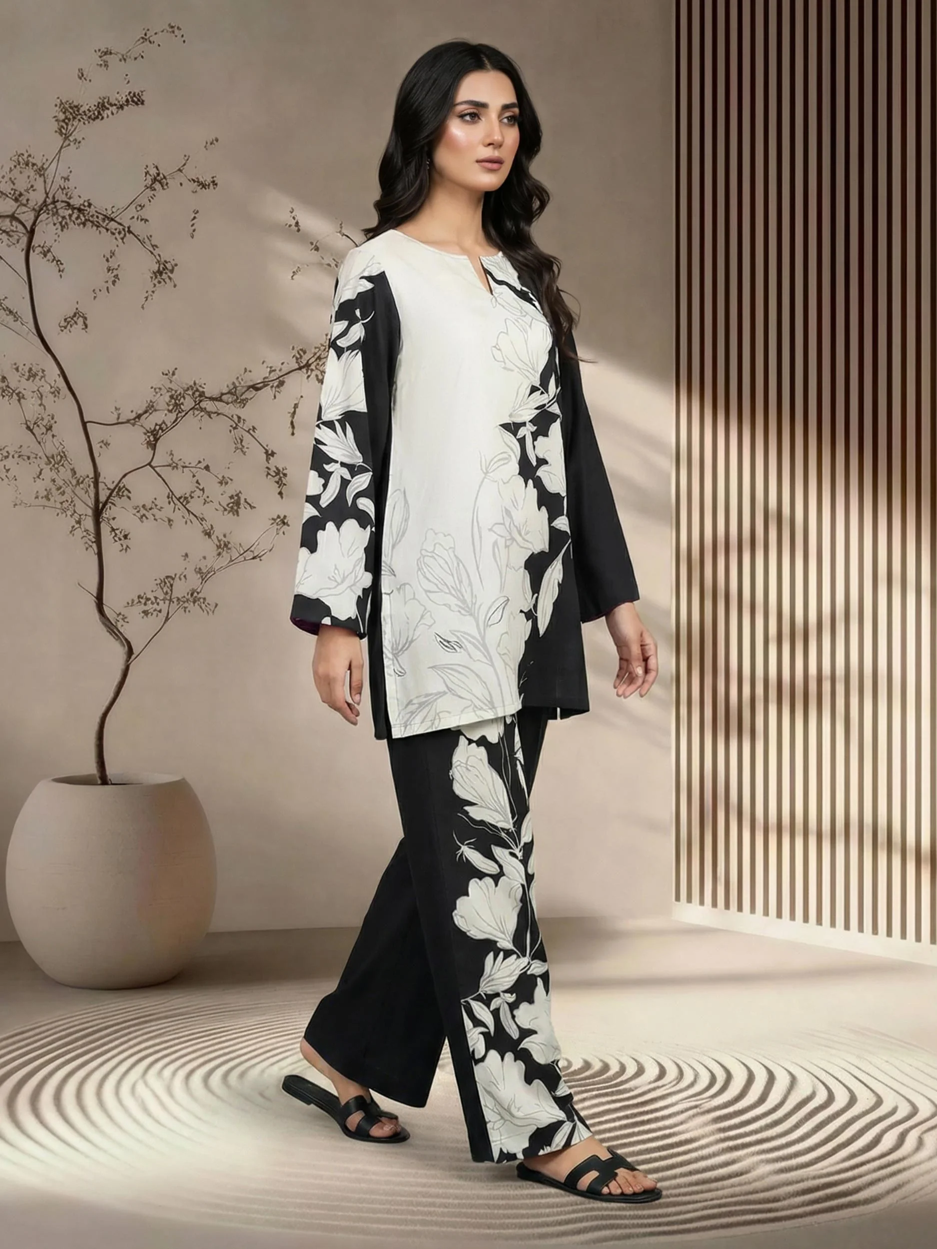 2 Piece Viscose Slub Suit (Pret) - Image 3
